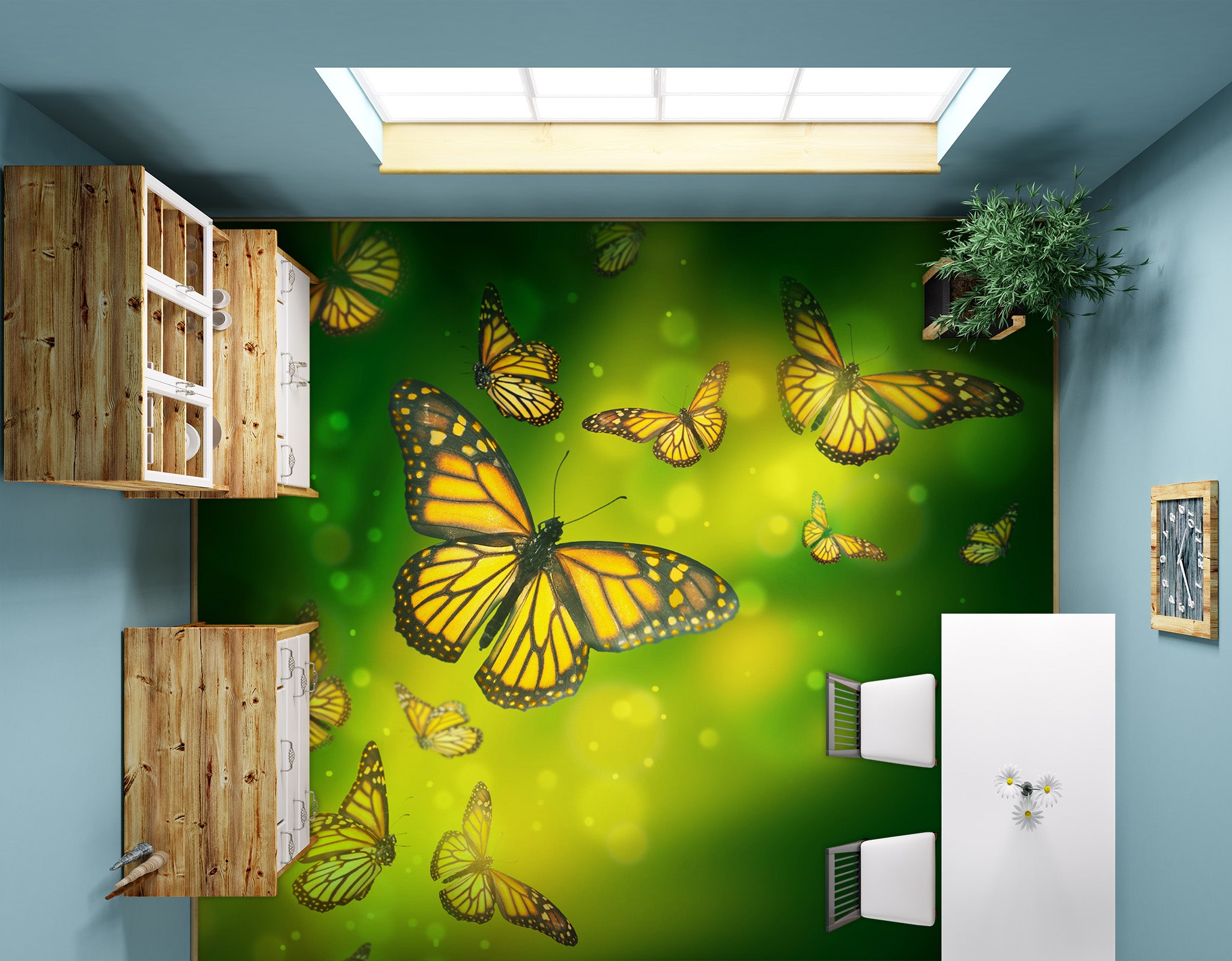 3D Fantasy Yellow Butterflies 520 Floor Mural  Wallpaper Murals Rug & Mat Print Epoxy waterproof bath floor