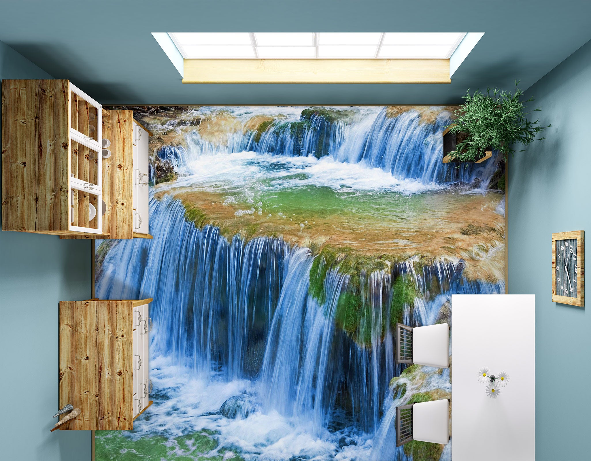 3D Small Blue Waterfall 1008 Floor Mural  Wallpaper Murals Self-Adhesive Removable Print Epoxy