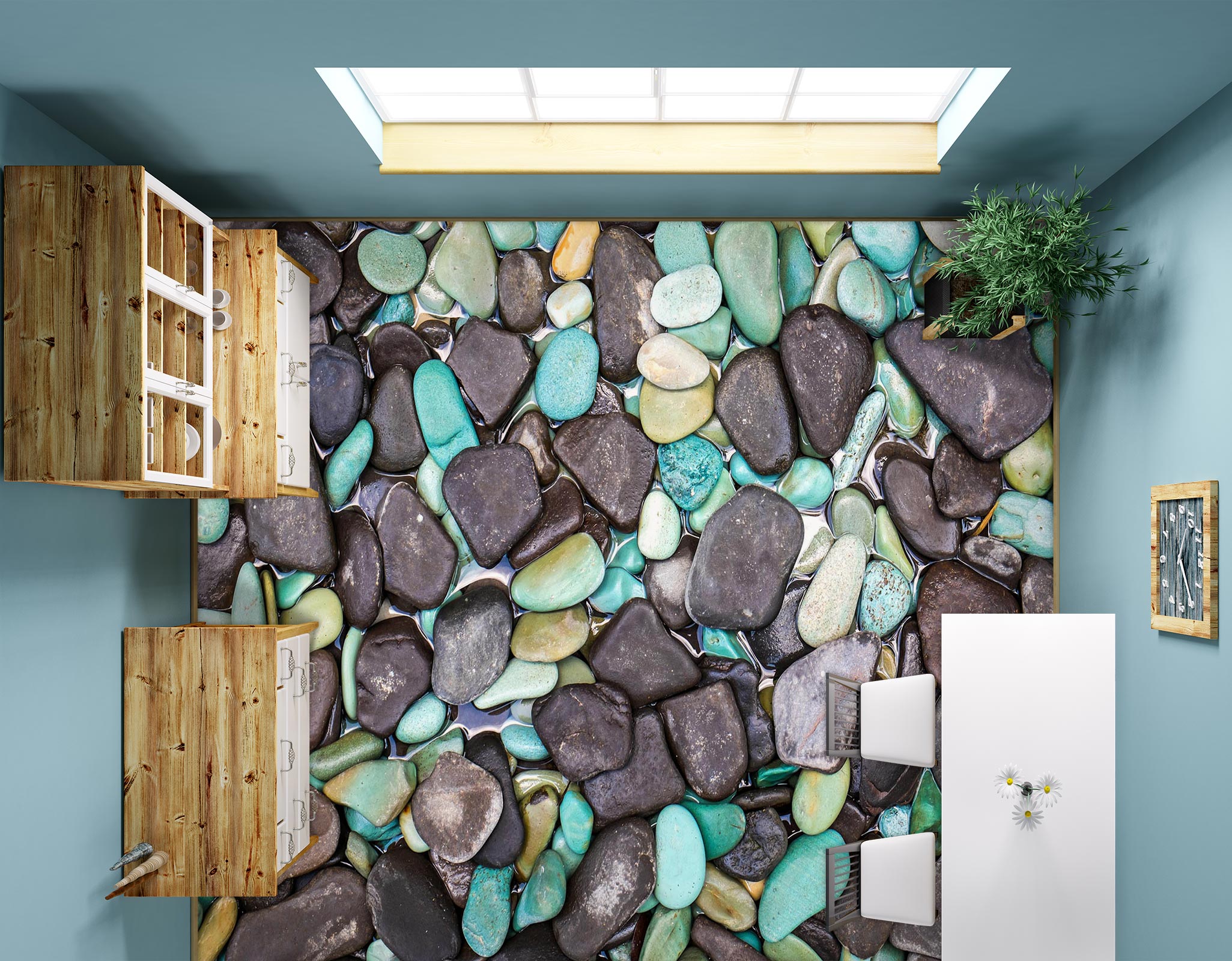3D Chic Light Green Pebbles 1029 Floor Mural  Wallpaper Murals Self-Adhesive Removable Print Epoxy