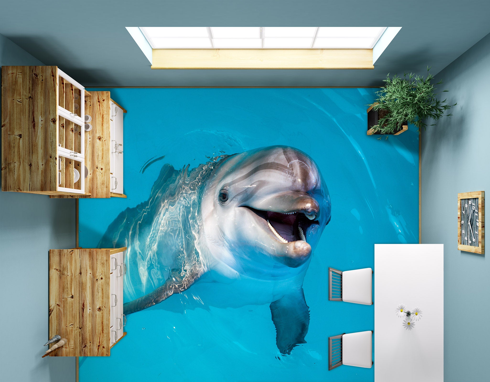 3D Friendly Dolphin 387 Floor Mural  Wallpaper Murals Rug & Mat Print Epoxy waterproof bath floor