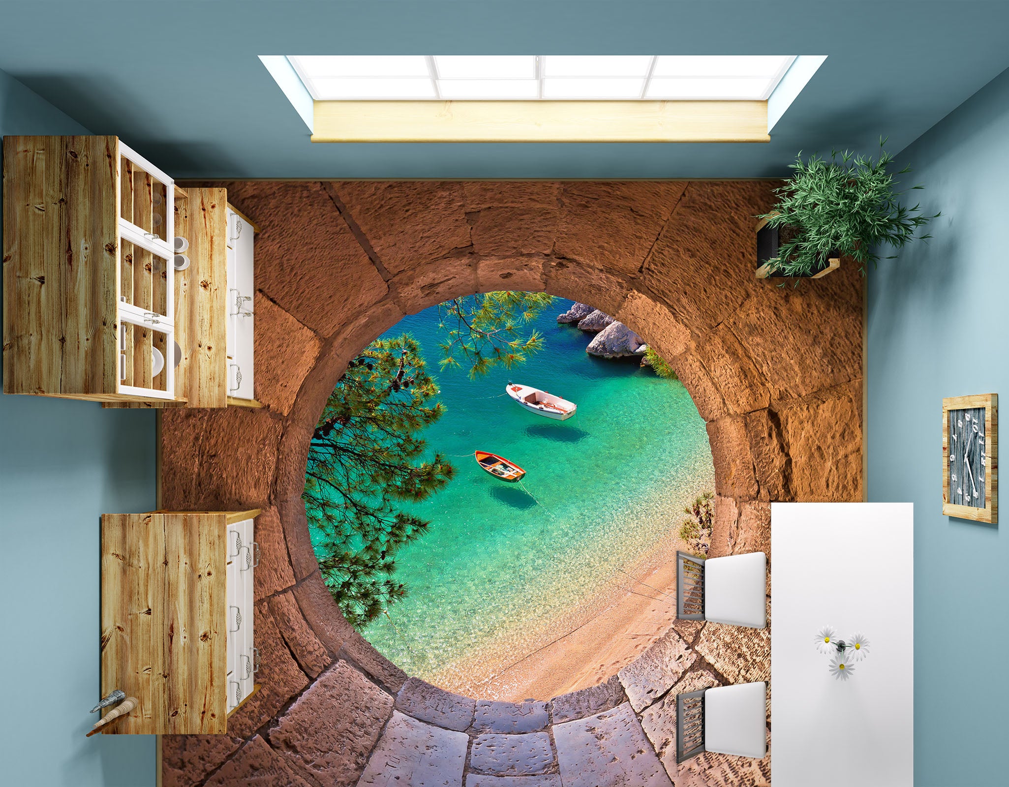 3D The Sea In The Circle 845 Floor Mural  Wallpaper Murals Rug & Mat Print Epoxy waterproof bath floor