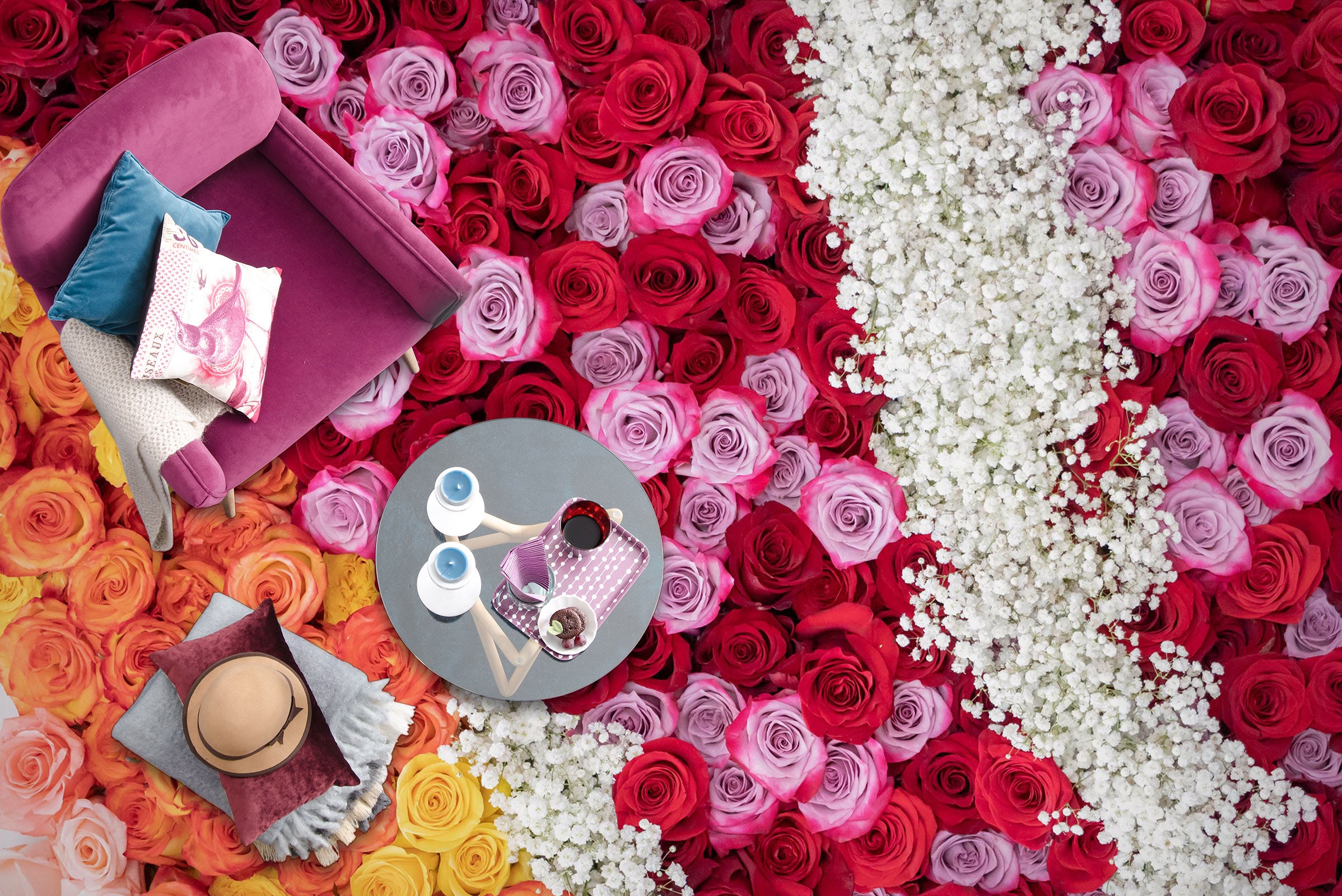 3D Orange Roses And Red Roses 148 Floor Mural  Wallpaper Murals Rug & Mat Print Epoxy waterproof bath floor