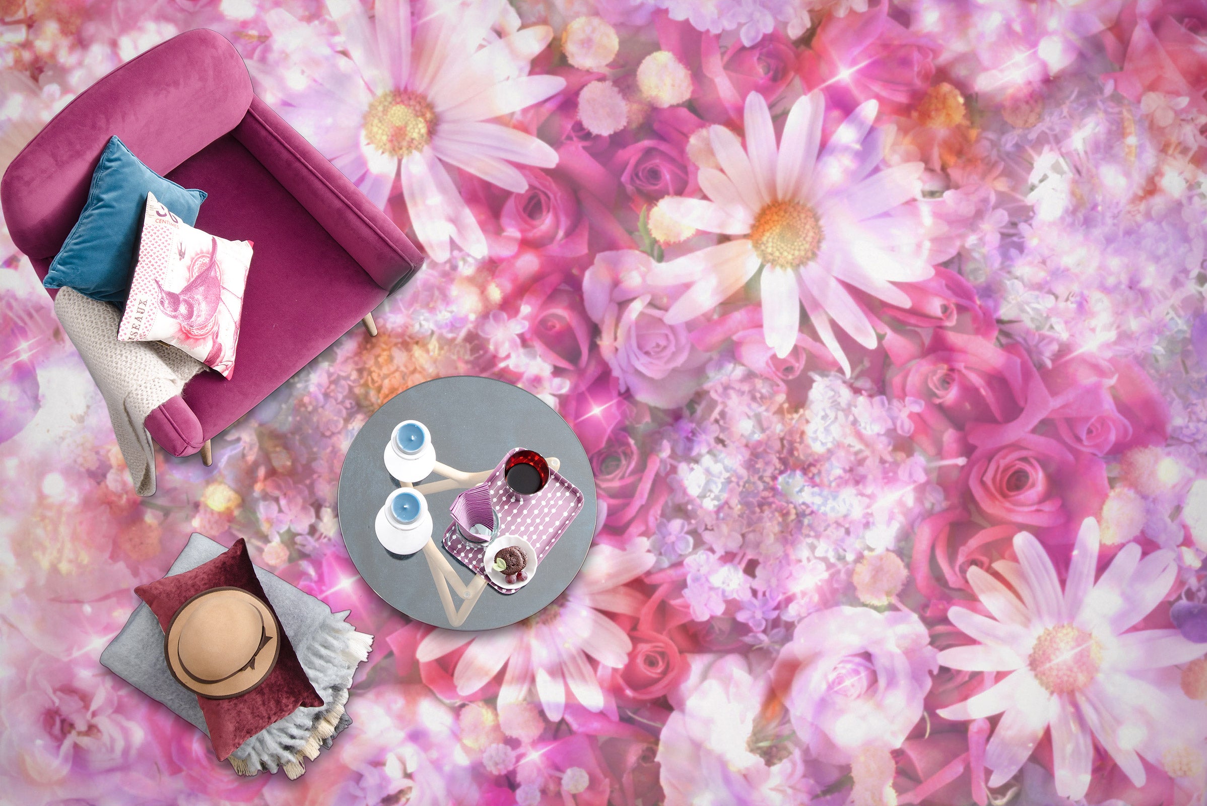 3D Dreamy Pink Flowers 1357 Floor Mural  Wallpaper Murals Self-Adhesive Removable Print Epoxy