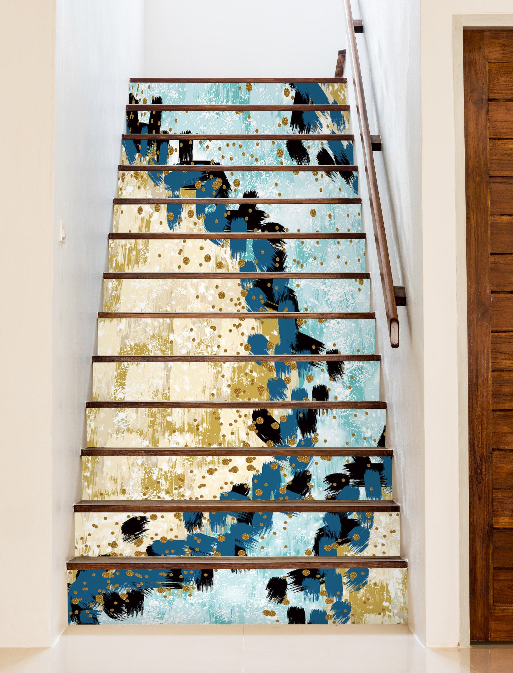 3D Blue Yellow Circle Painting 605 Stair Risers