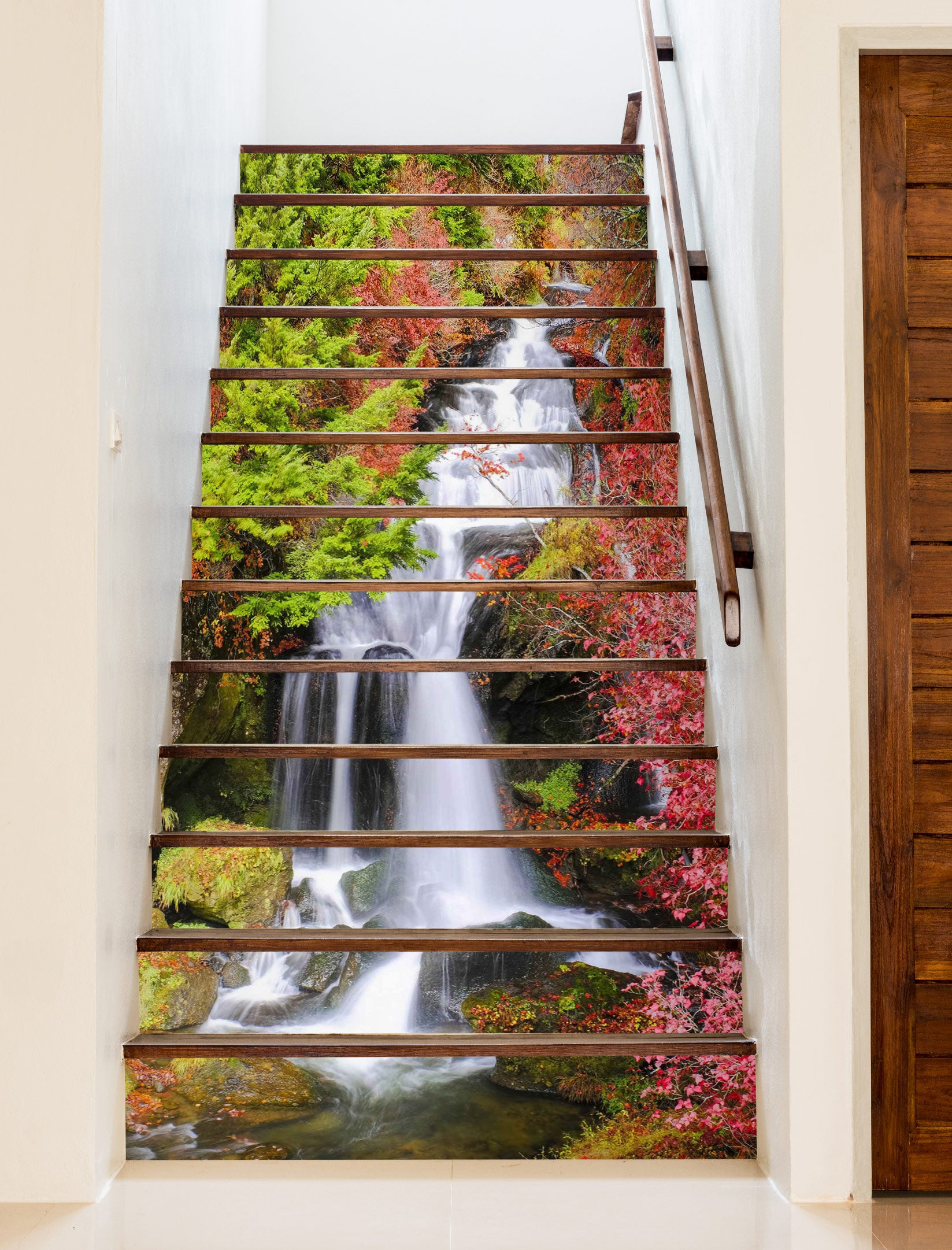 3D Waterfall Under Leaves 338 Stair Risers