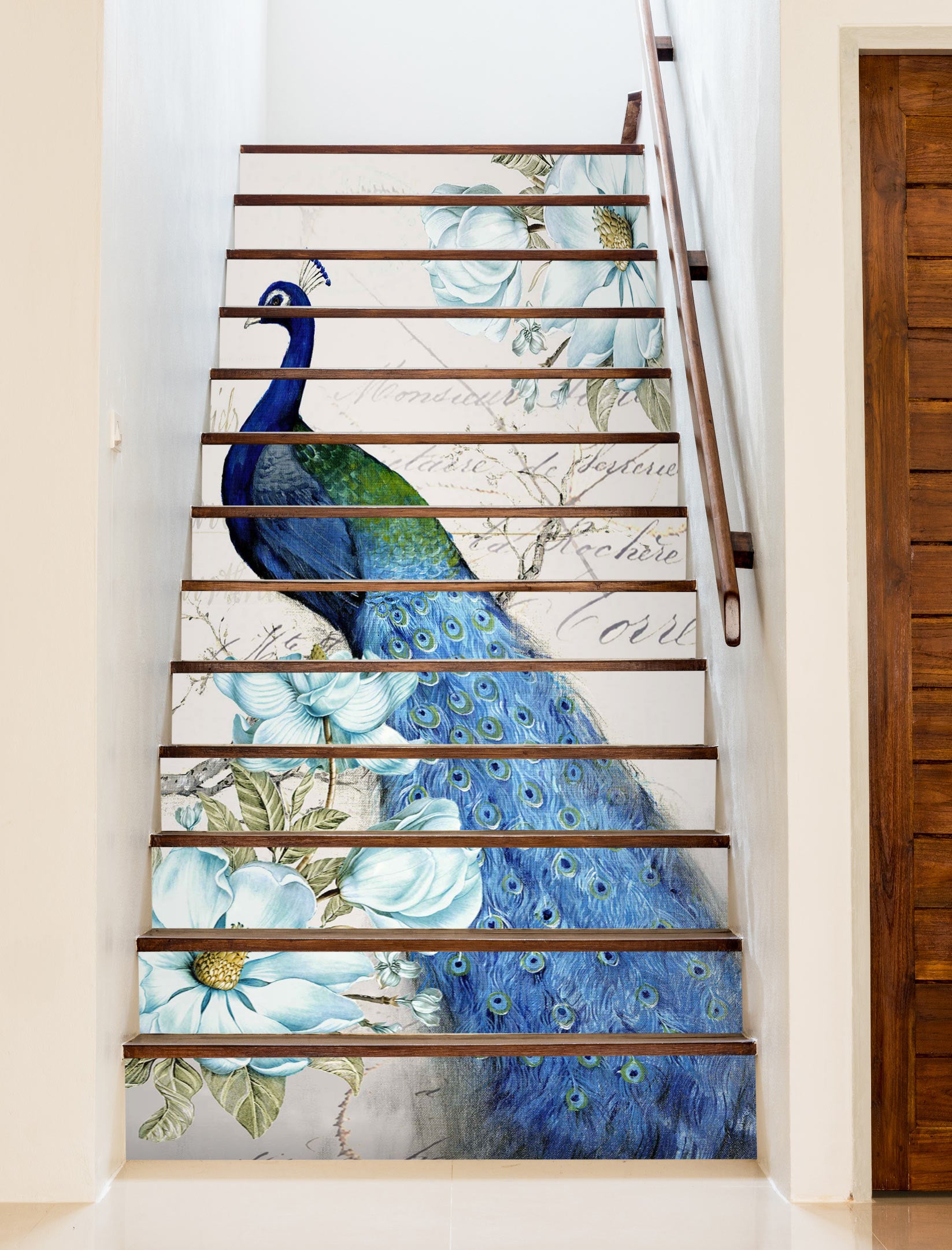 3D Peacocks On Flowering Branches 194 Stair Risers