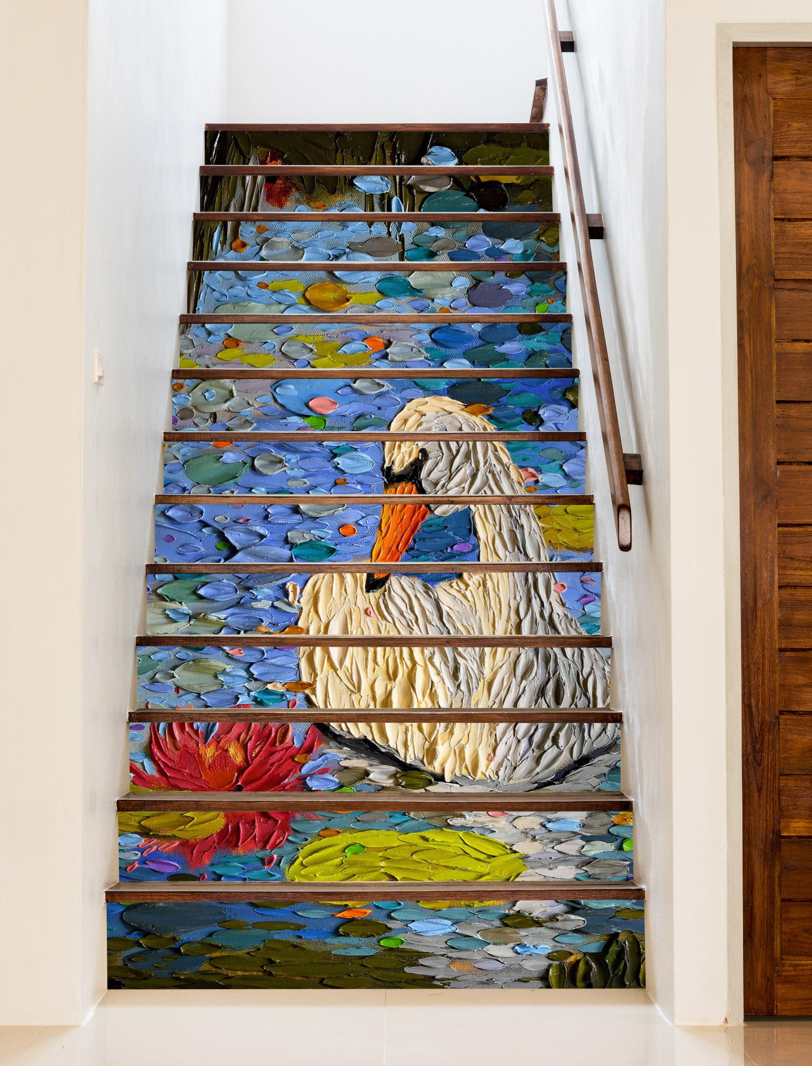 3D Swan Lake Oil Painting 96158 Dena Tollefson Stair Risers