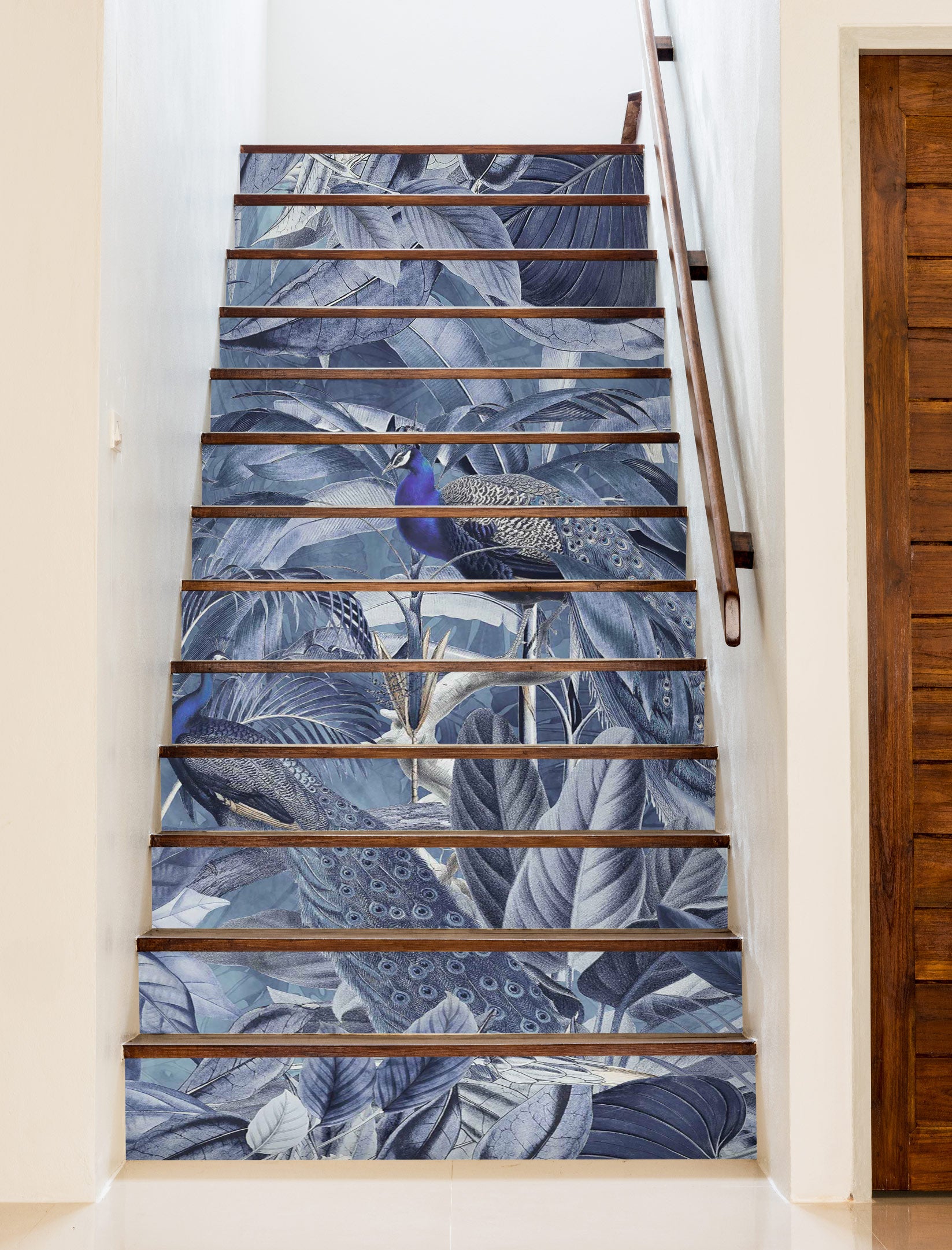 3D Leaves Blue Peacock 10460 Andrea Haase Stair Risers