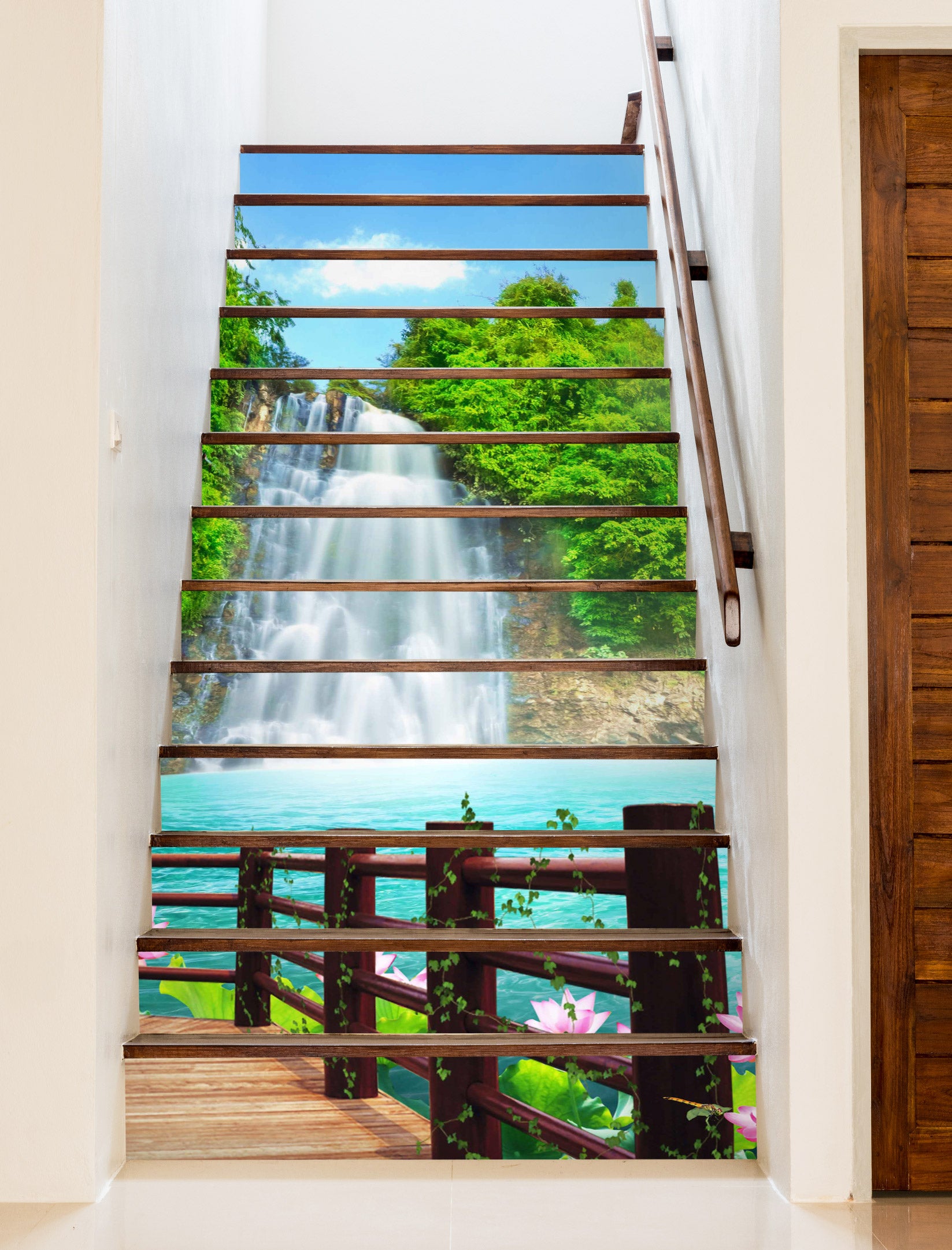 3D Beautiful Waterfall View 009 Stair Risers