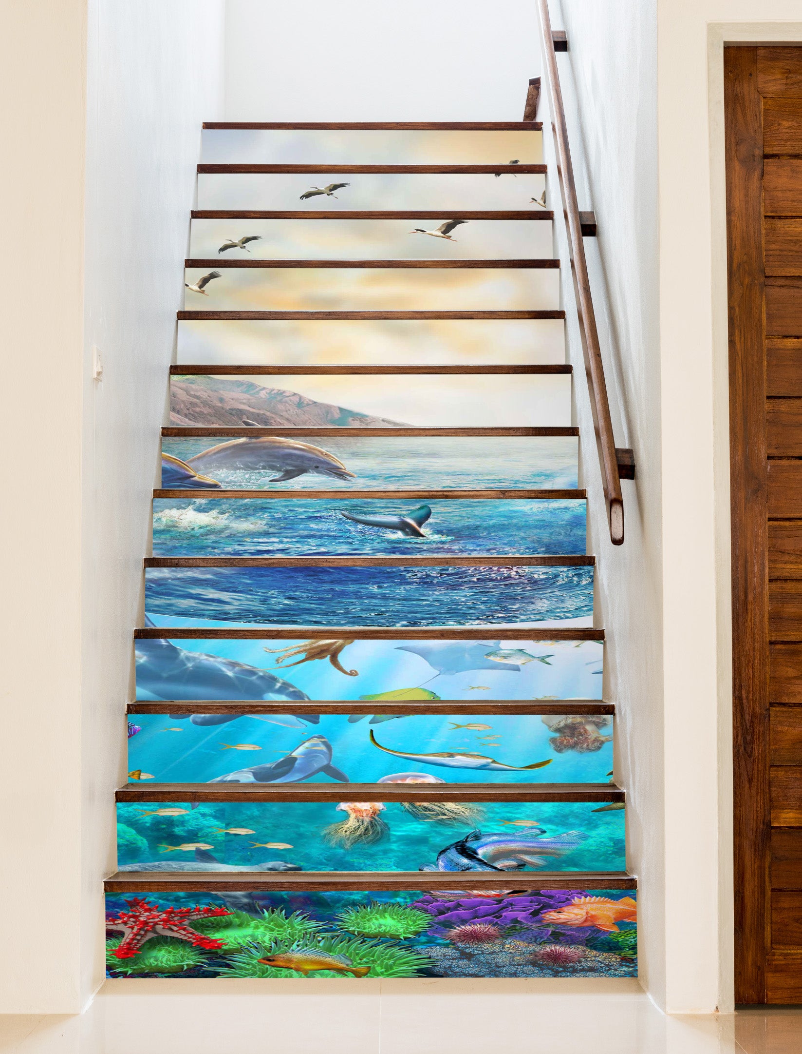 3D Ocean Dolphin Whale Seagull 96179 Adrian Chesterman Stair Risers