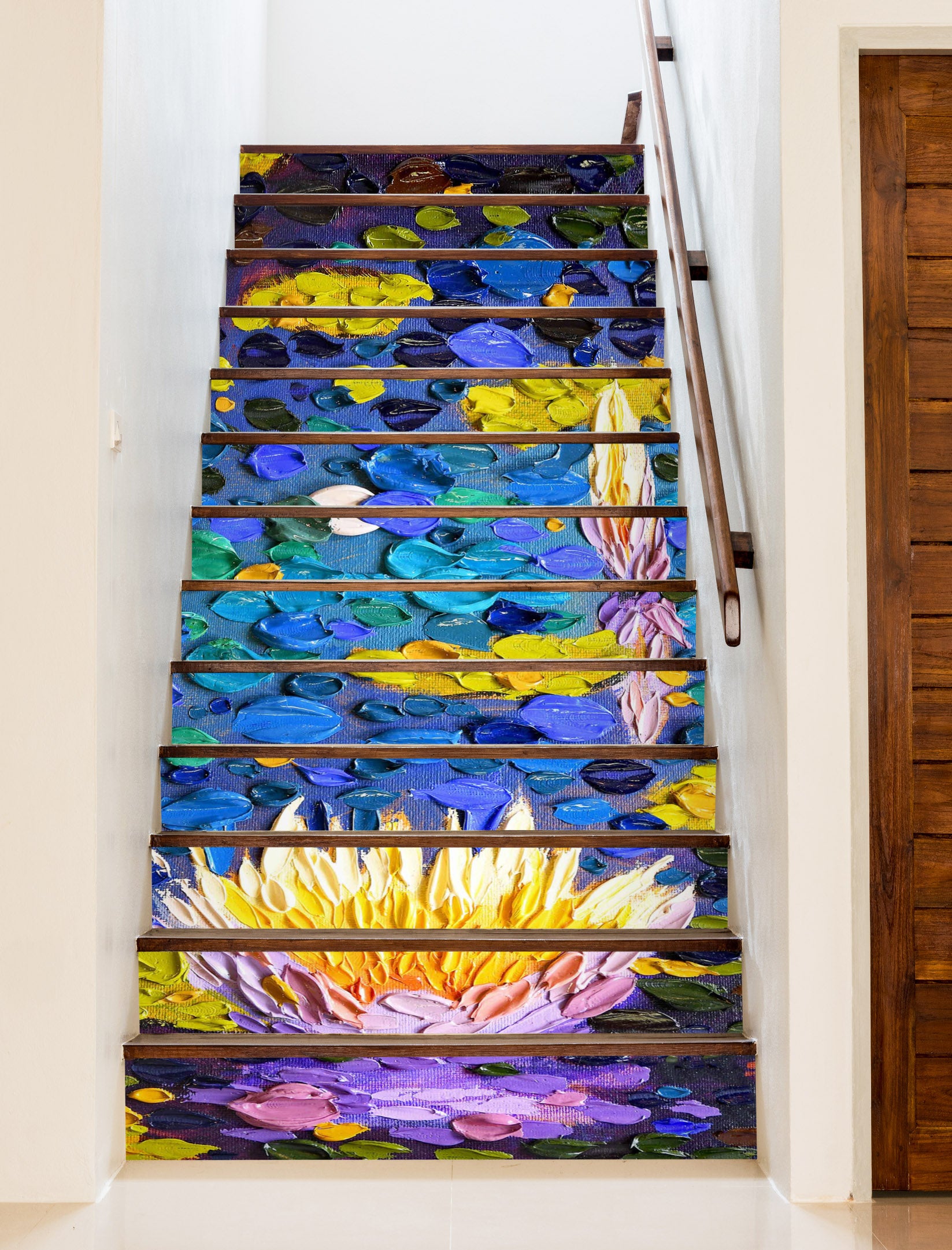 3D Purple Lotus Blue River Painting 96162 Dena Tollefson Stair Risers