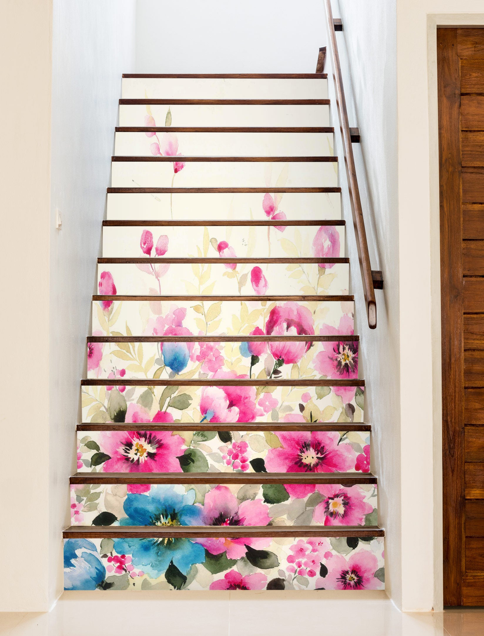 3D Blue And Pink Flowers 267 Stair Risers