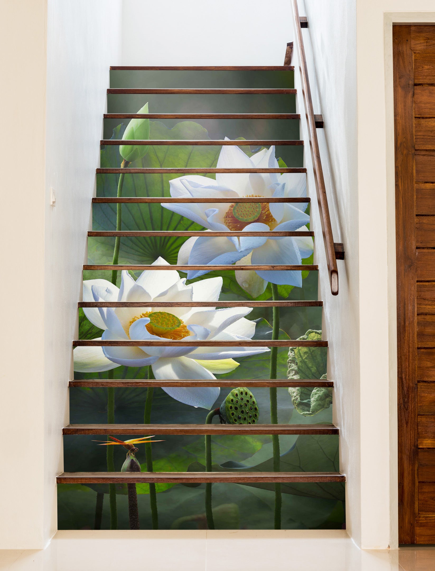 3D Mysterious And Hazy White Lotus 527 Stair Risers