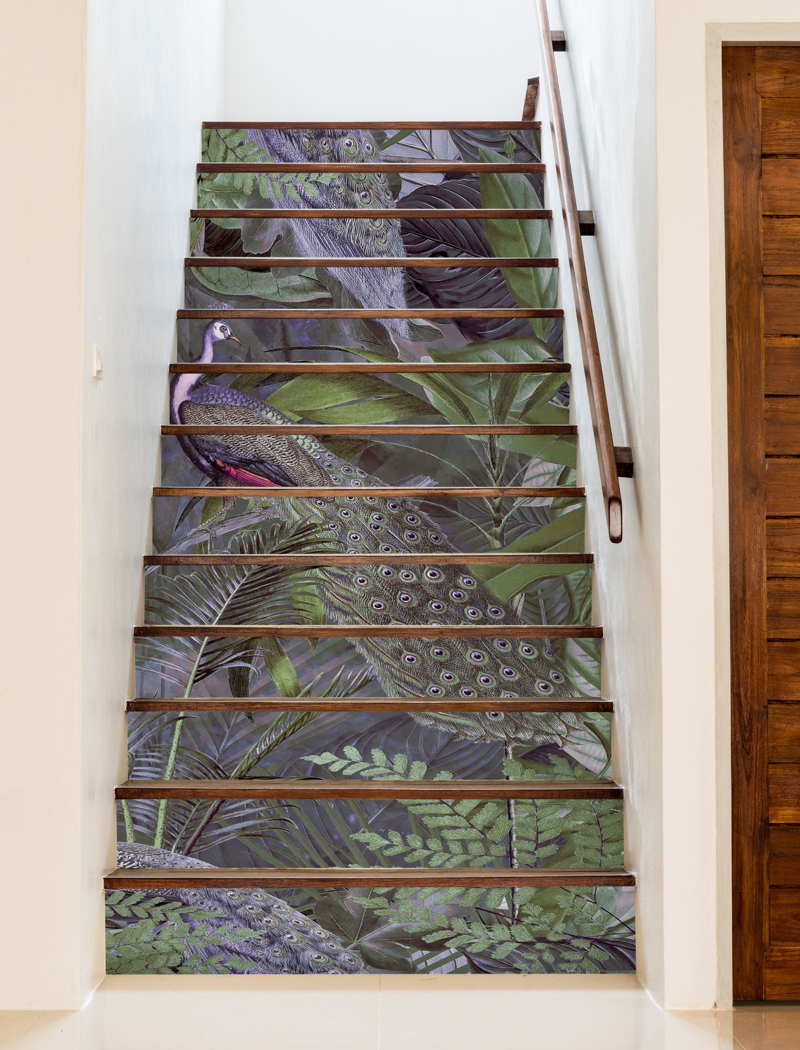 3D Jungle Peacock Leaves 10479 Andrea Haase Stair Risers