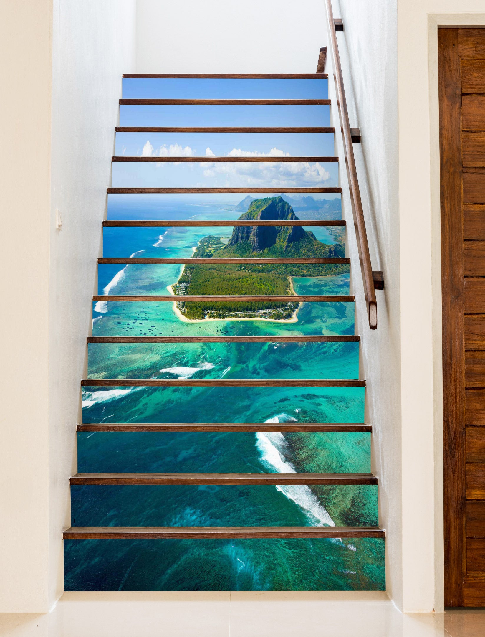 3D Turquoise Clear Lake Water 413 Stair Risers