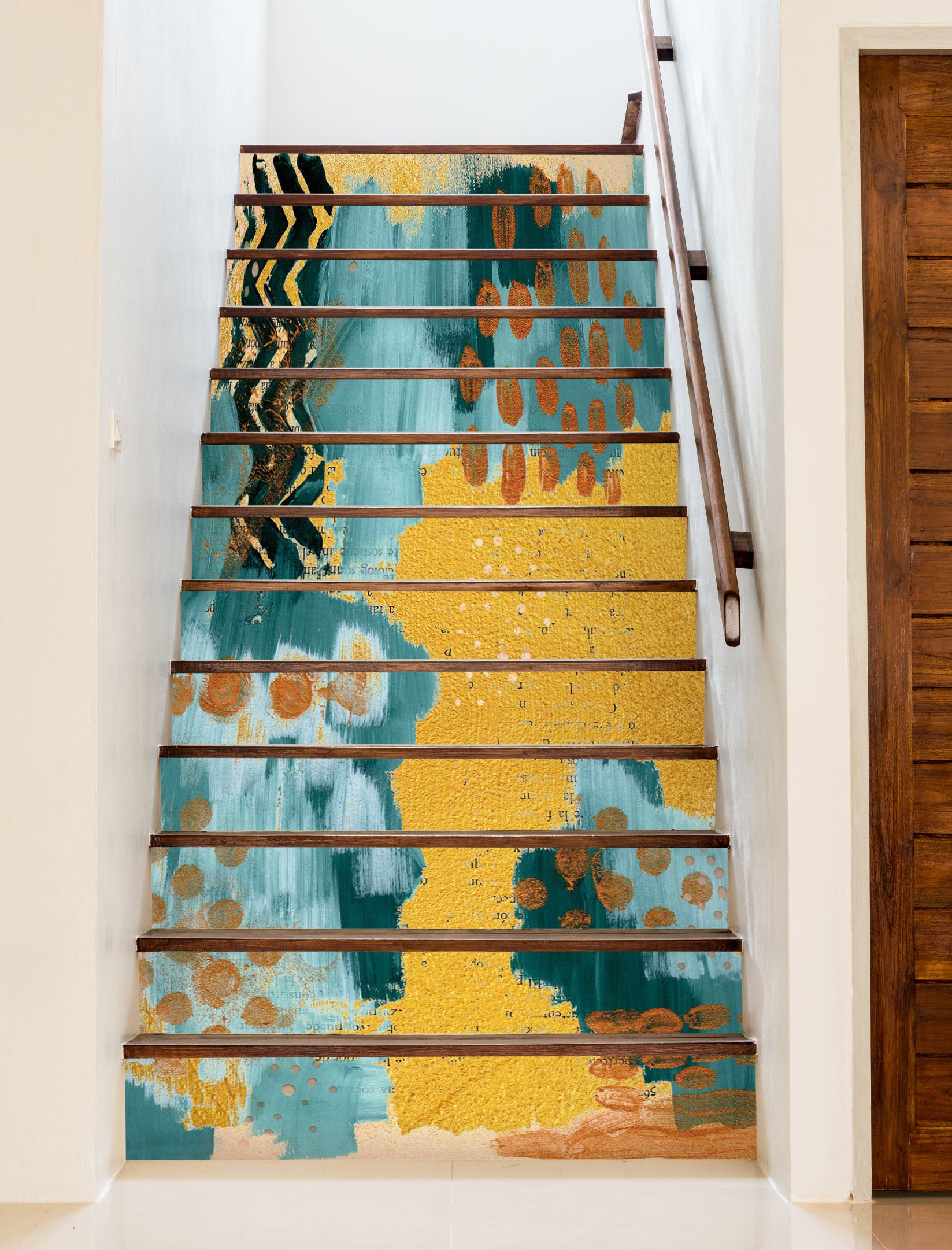 3D Blue Gold Pattern 592 Stair Risers