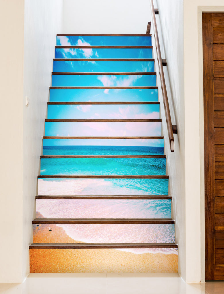 3D Comfortable Blue Sea 635 Stair Risers | AJ Wallpaper