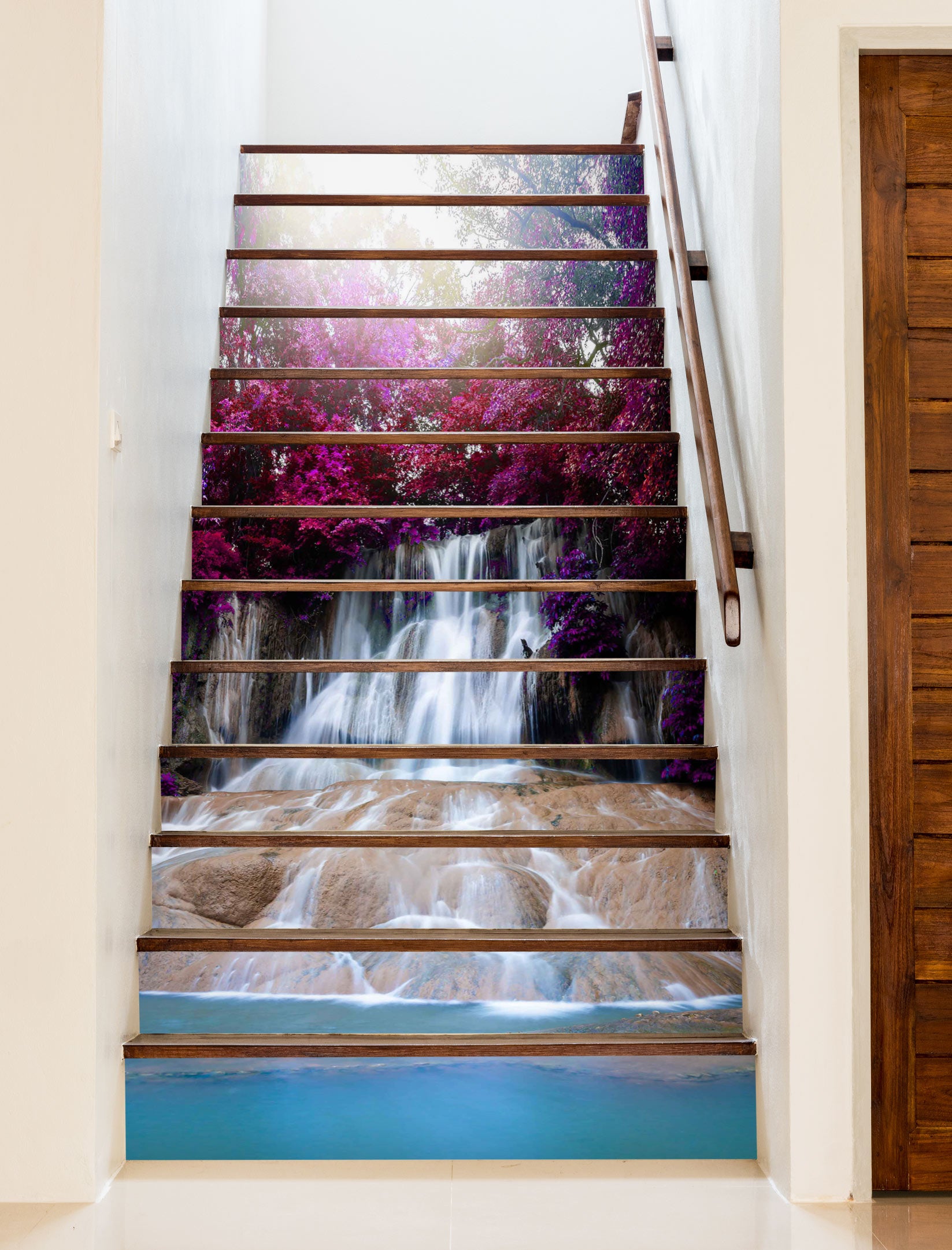 3D Rose Red Flowers And Waterfall 432 Stair Risers
