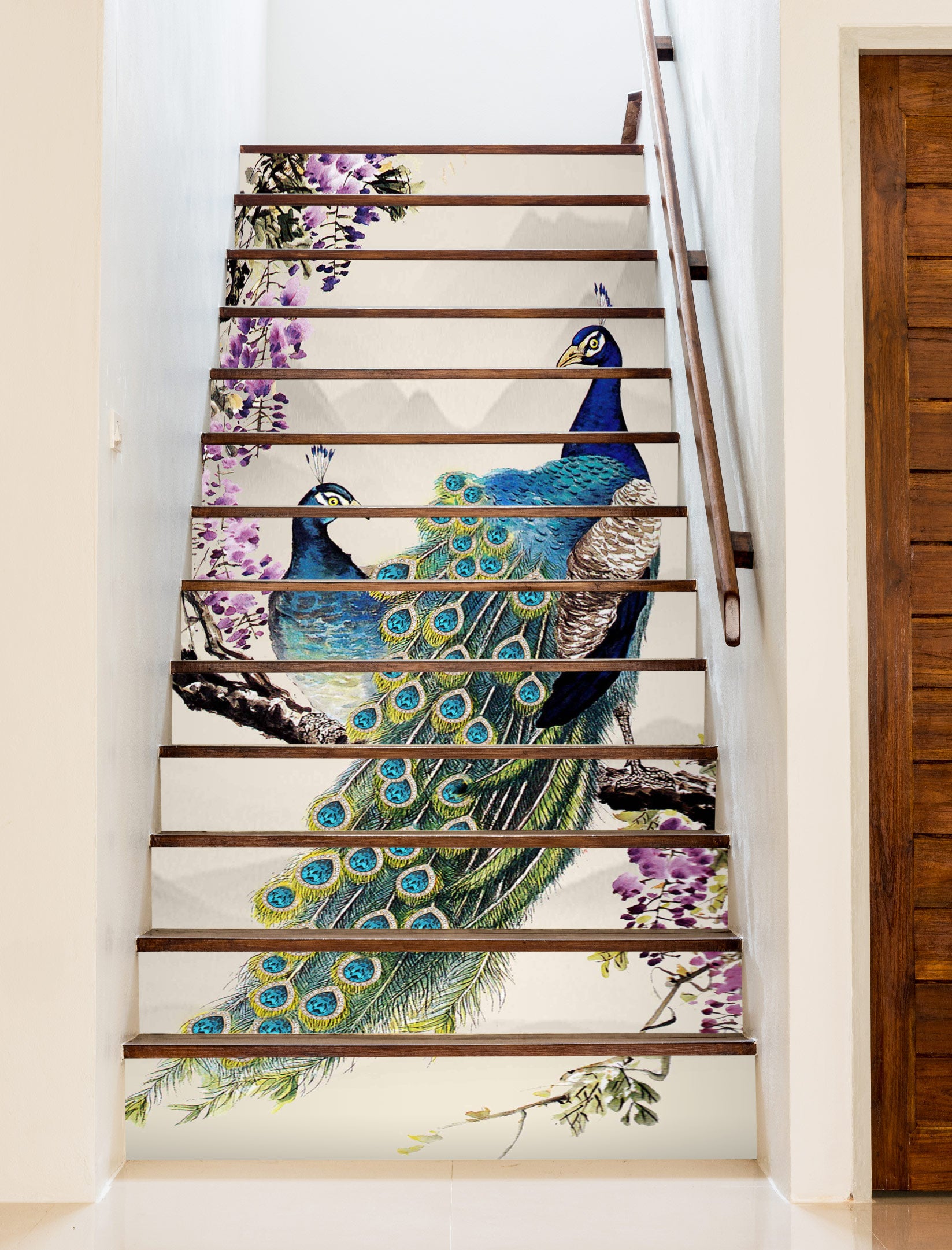 3D Two Noble Peacocks 244 Stair Risers