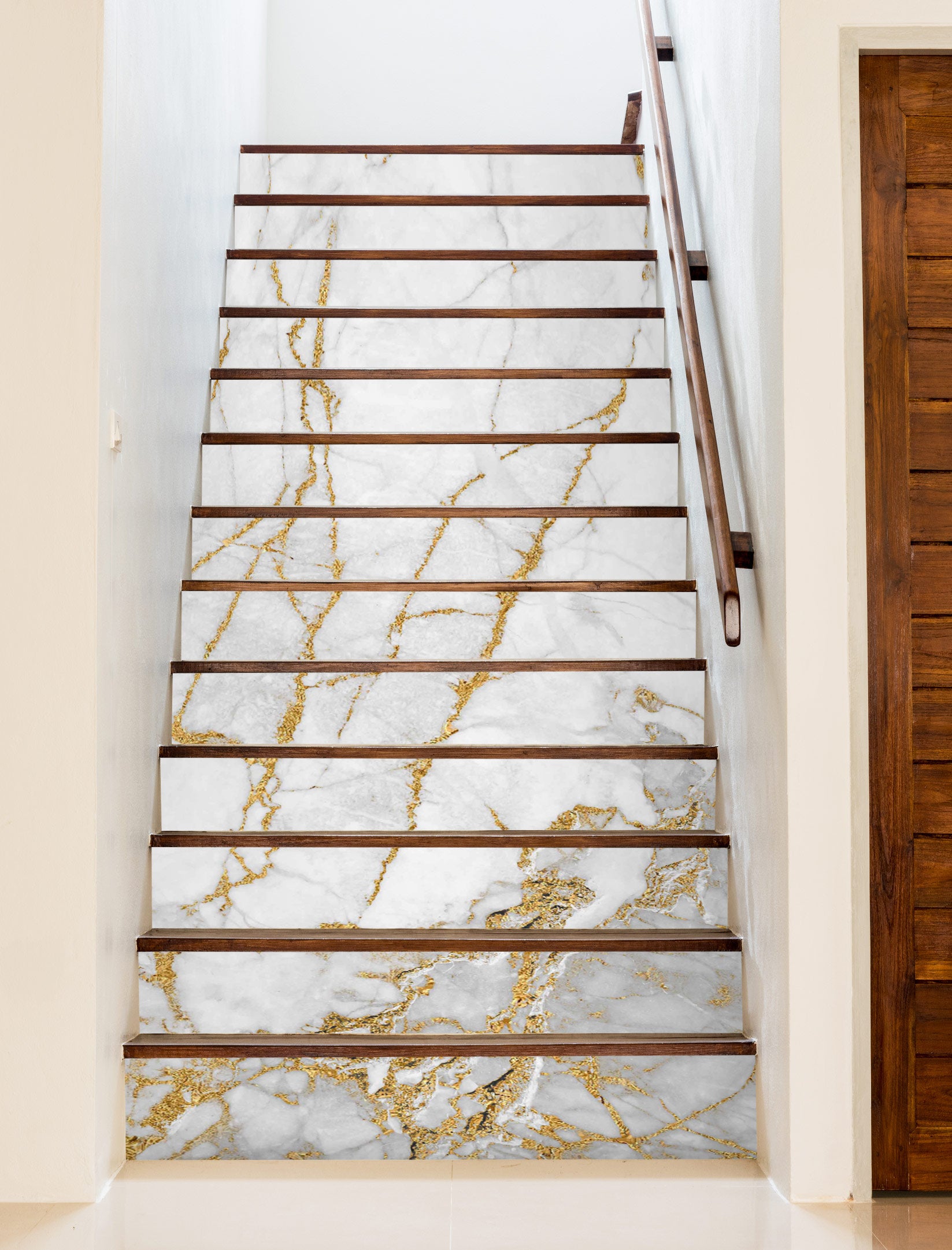 3D White And Gold Texture 436 Stair Risers