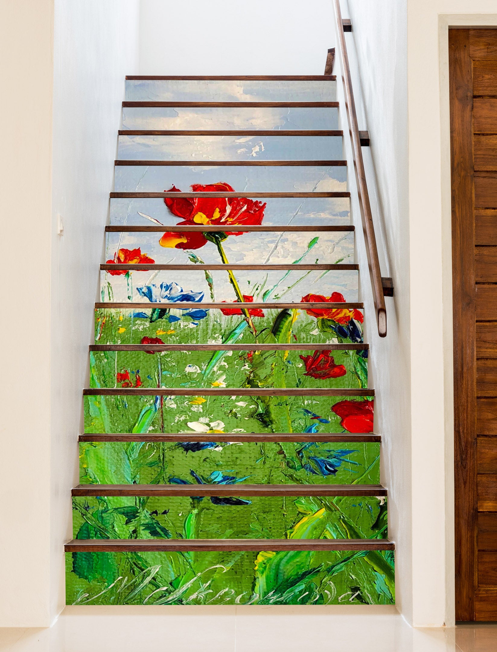 3D Red Flower Grass 2216 Skromova Marina Stair Risers