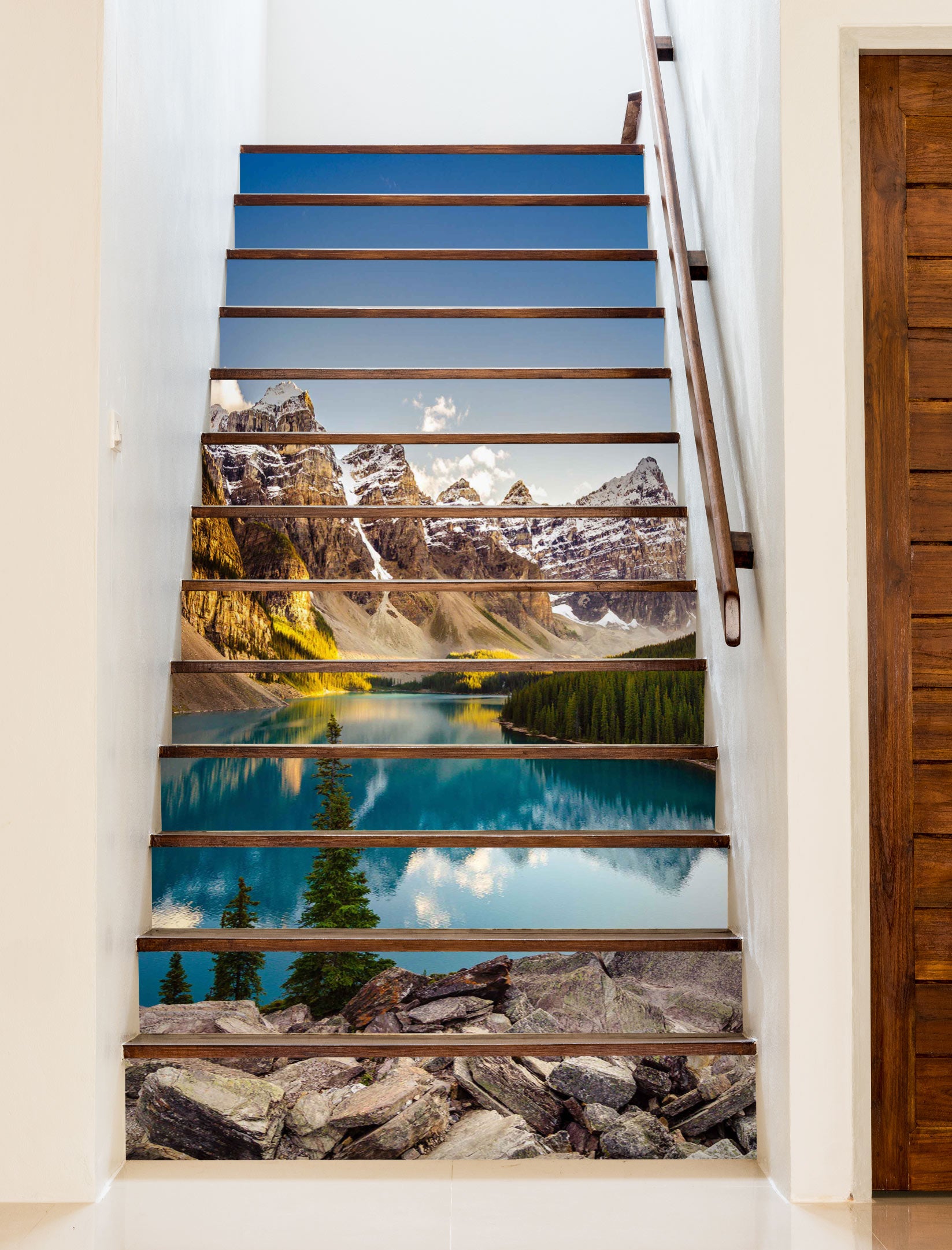 3D Picturesque Distant Mountain Scenery 332 Stair Risers