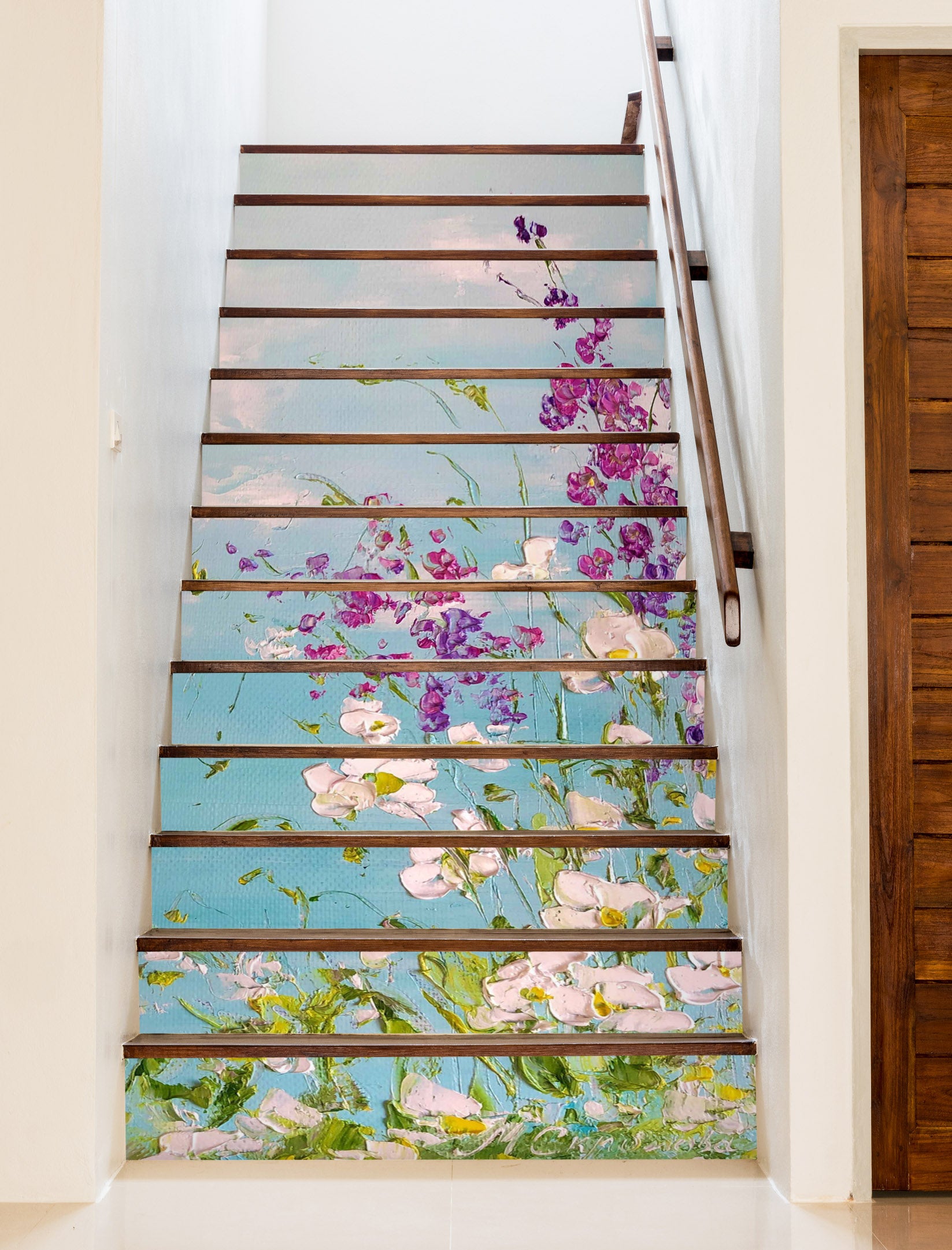 3D Purple White Flower 2001 Skromova Marina Stair Risers