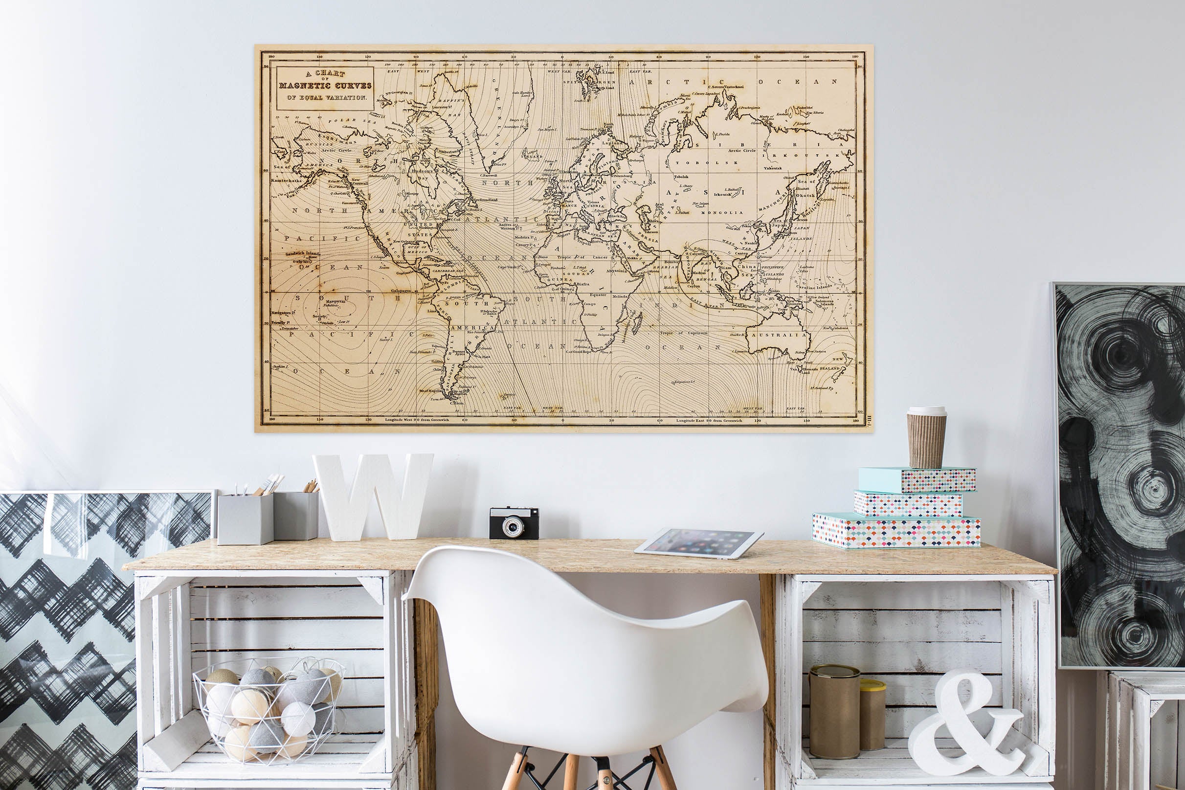 3D World Line 132 World Map Wall Sticker