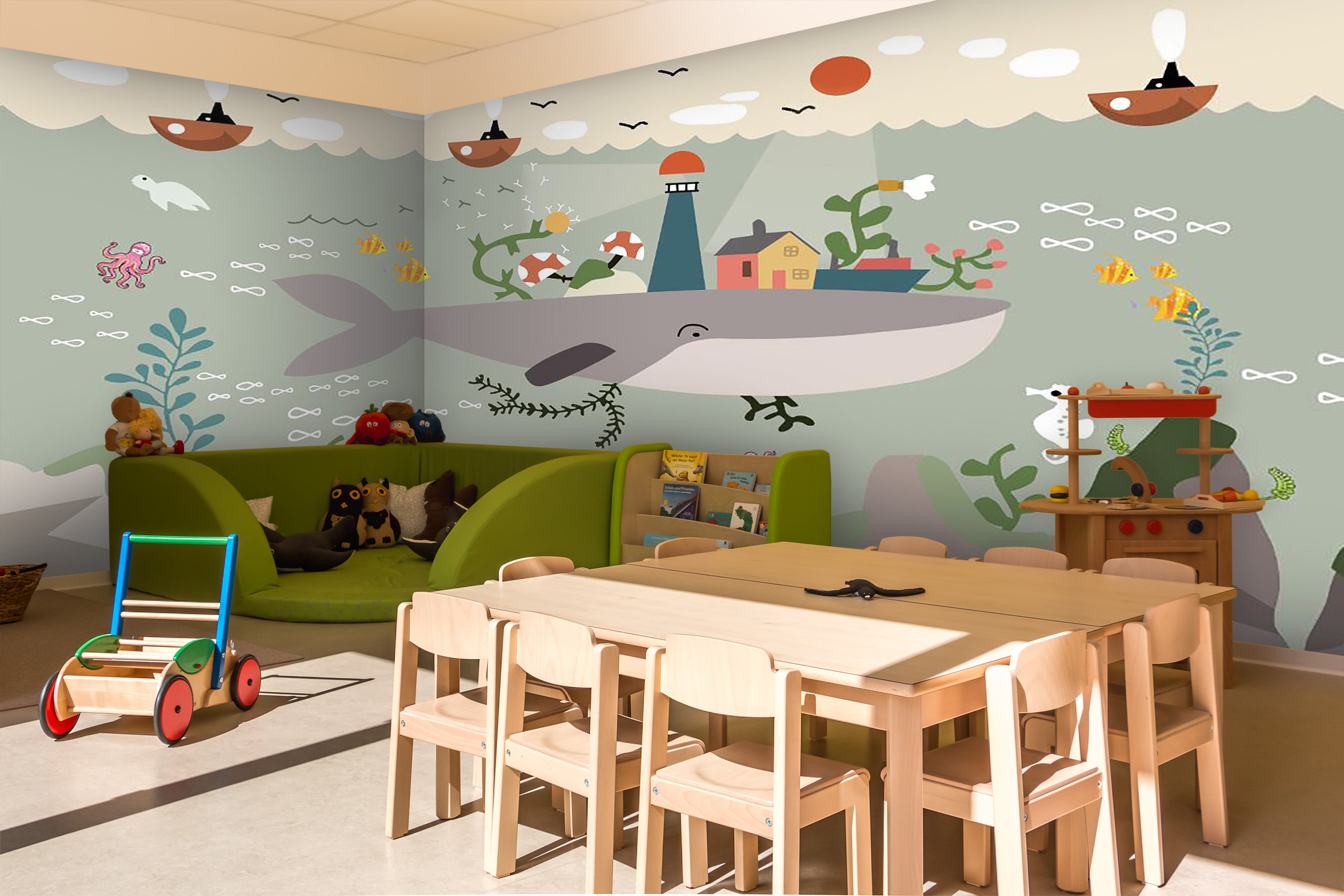 3D Cartoon Whale 038 Wall Murals