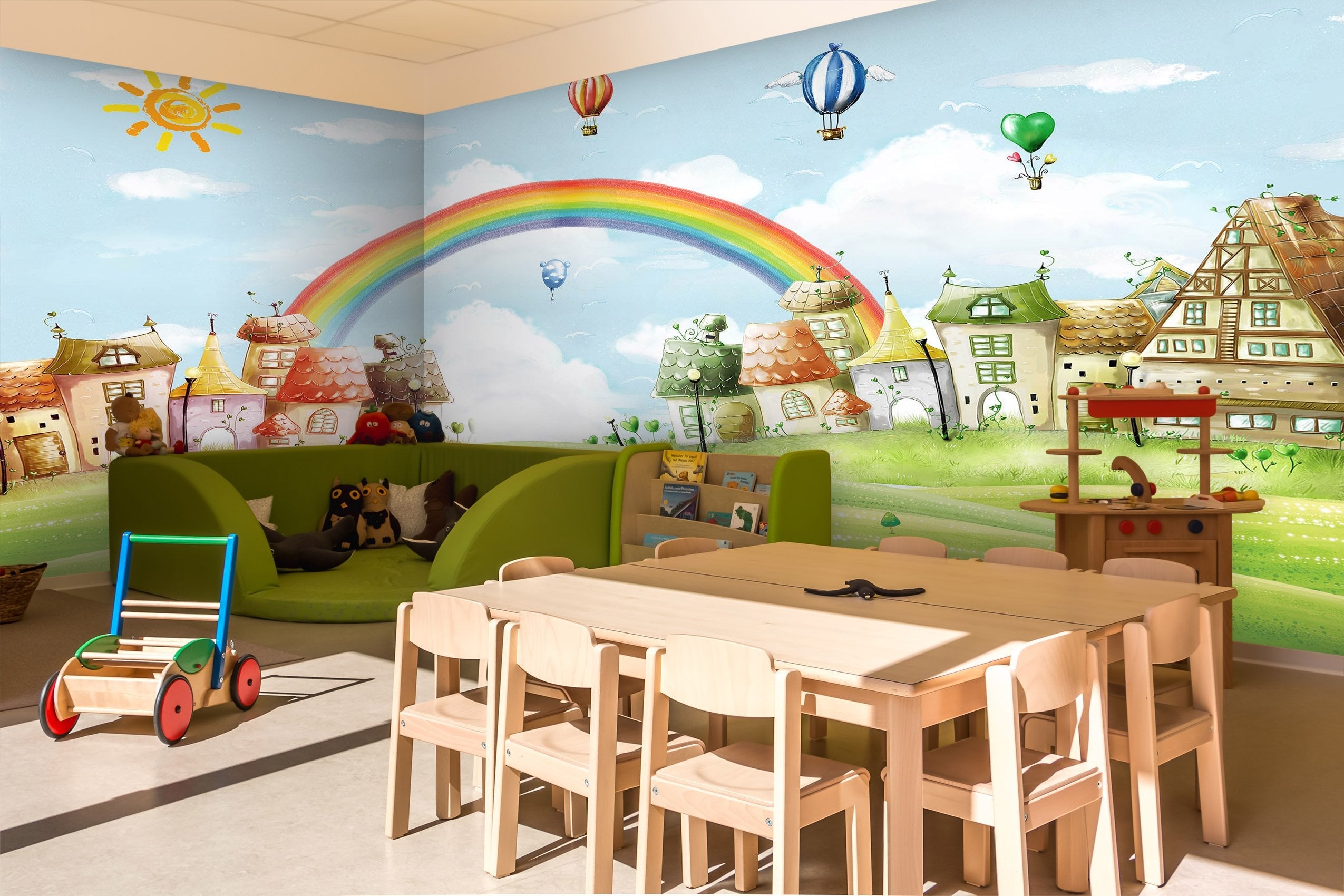 3D Cartoon village with rainbow 24 Wall Murals Wallpaper AJ Wallpaper 2 