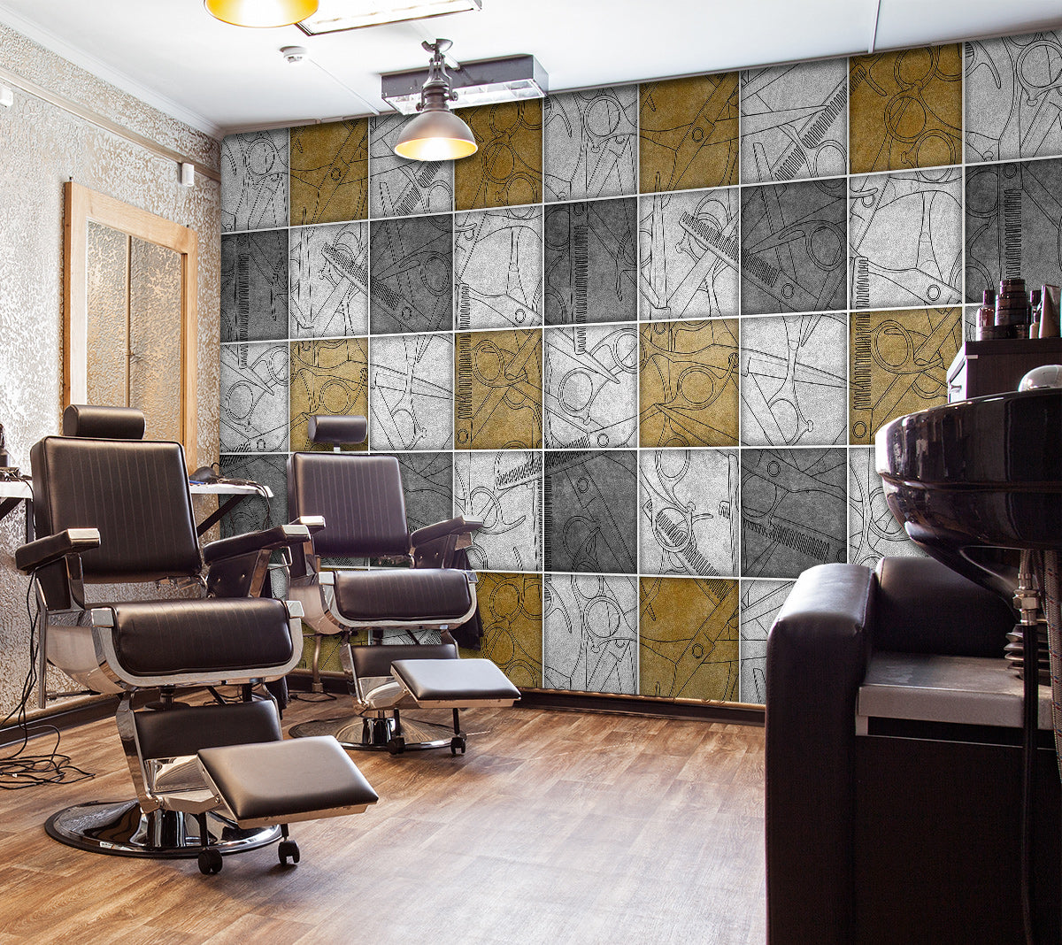 3D Square Check Pattern 115203 Barber Shop Wall Murals