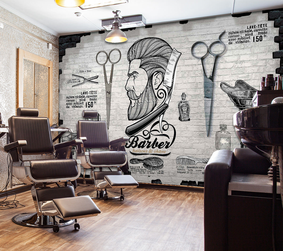 3D Scraper Scissors Men's Hairstyle 115205 Barber Shop Wall Murals