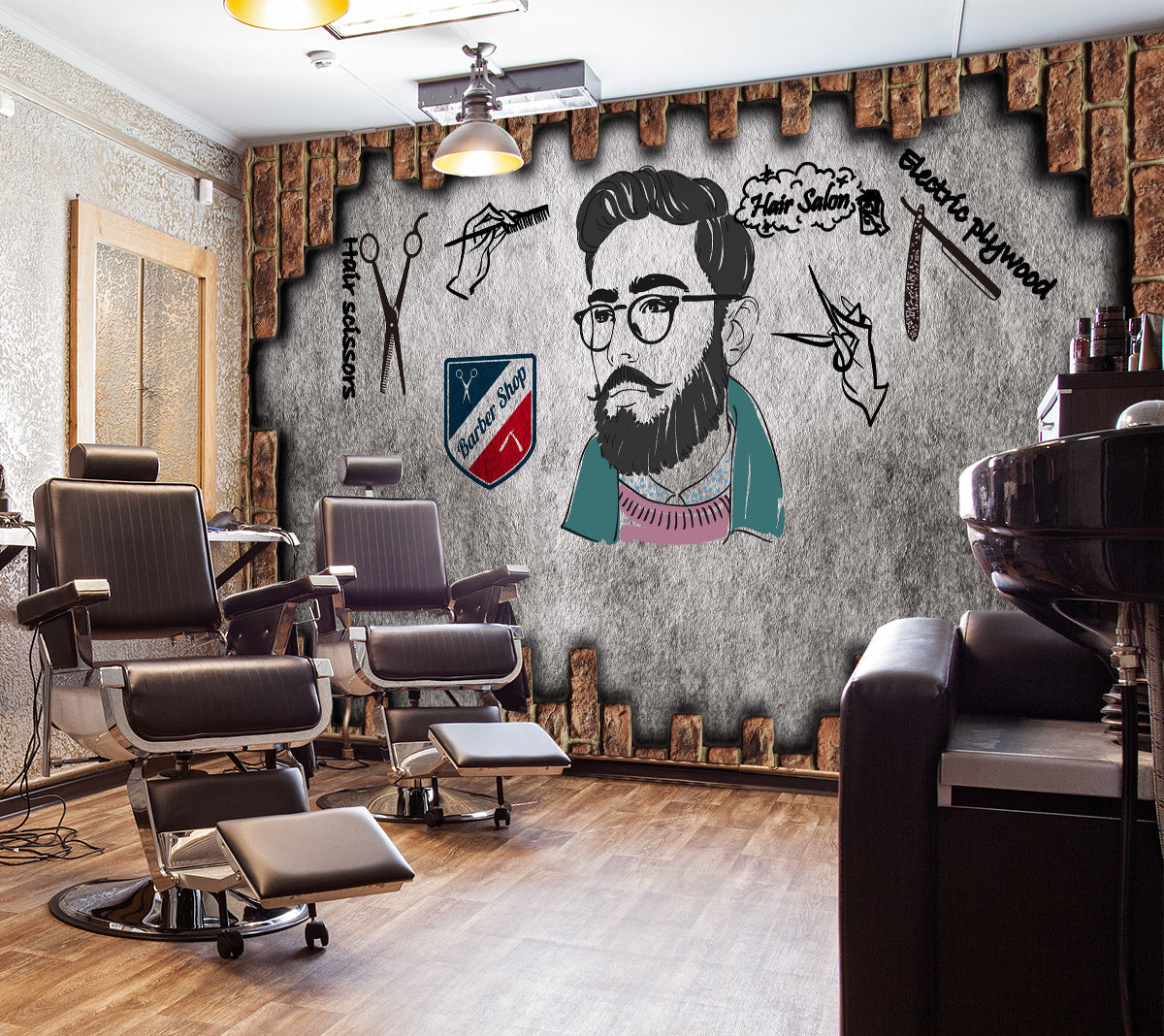 3D Glasses Men 1437 Barber Shop Wall Murals