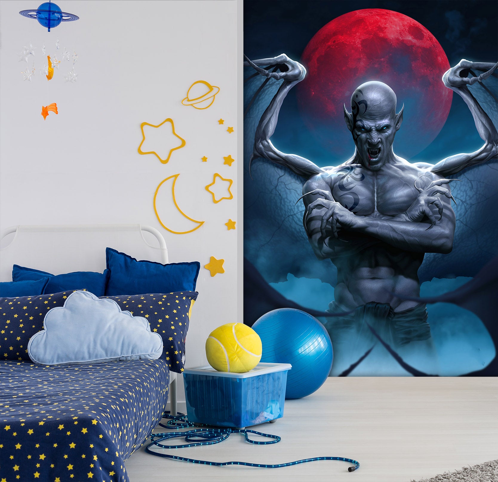 3D Red Moon Dragon Man 5021 Tom Wood Wall Mural Wall Murals