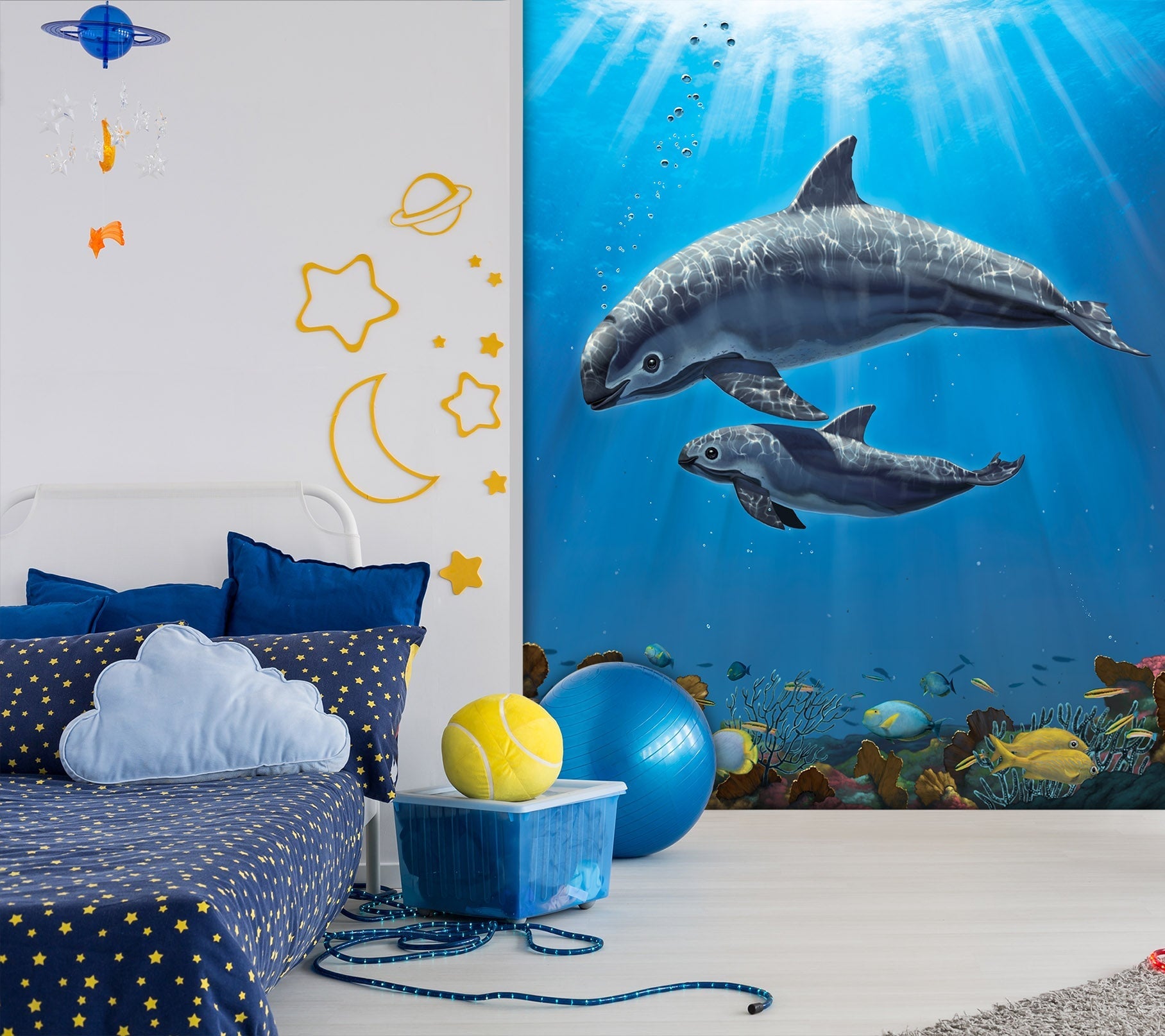 3D Dolphin Swimming 1568 Wall Murals Exclusive Designer Vincent Wallpaper AJ Wallpaper 
