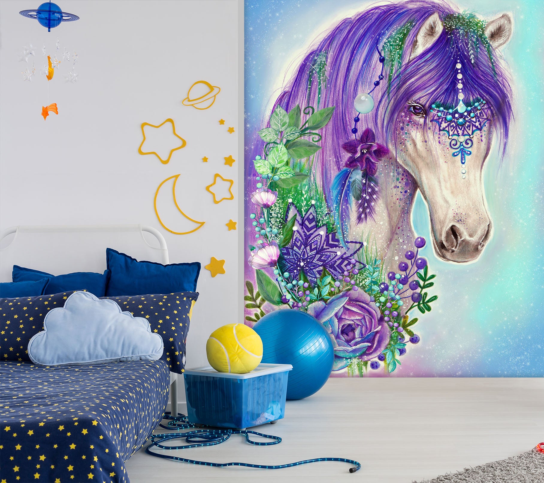 3D Purple Unicorn Petals 8433 Sheena Pike Wall Mural Wall Murals
