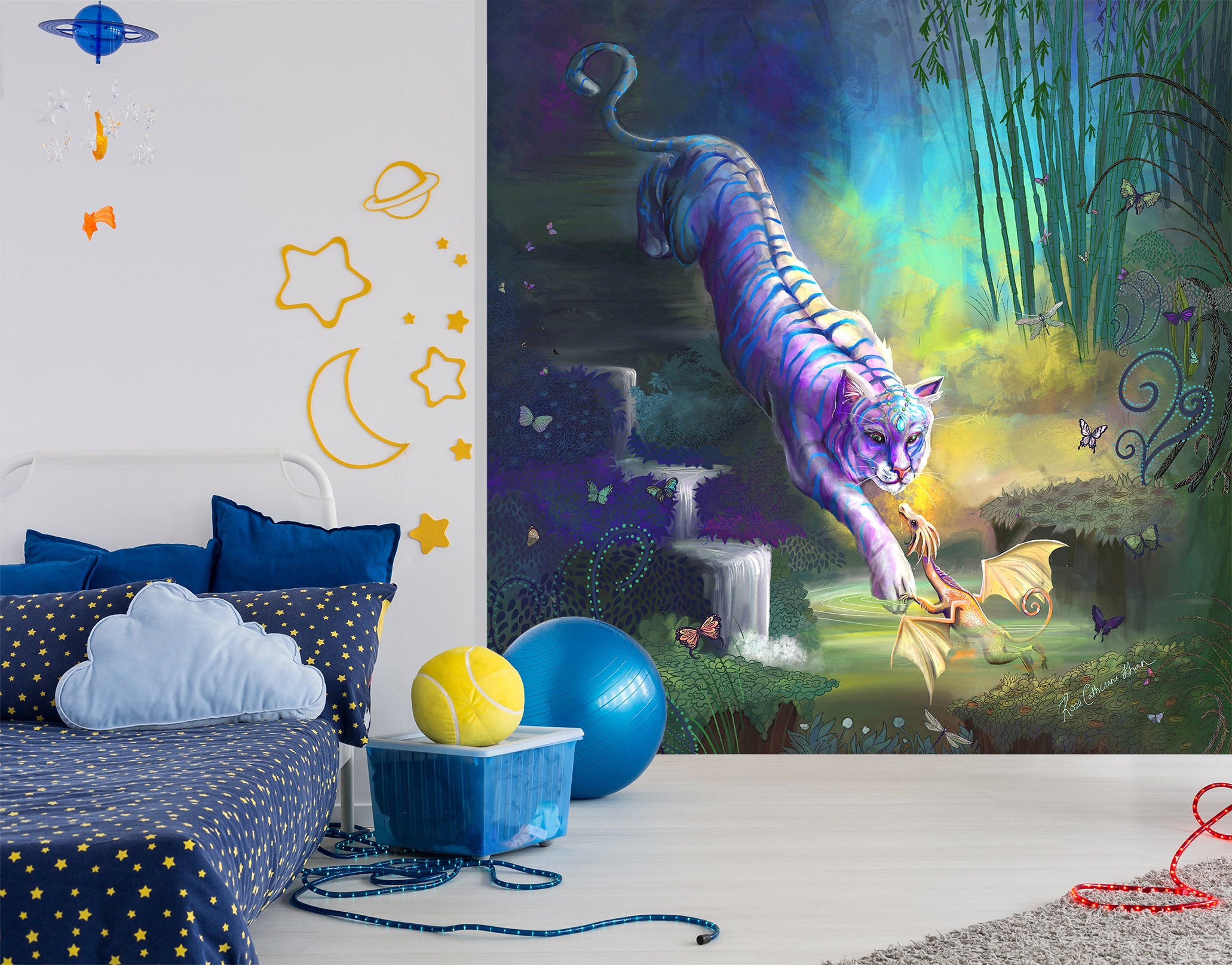 3D White Tiger 1416 Rose Catherine Khan Wall Mural Wall Murals