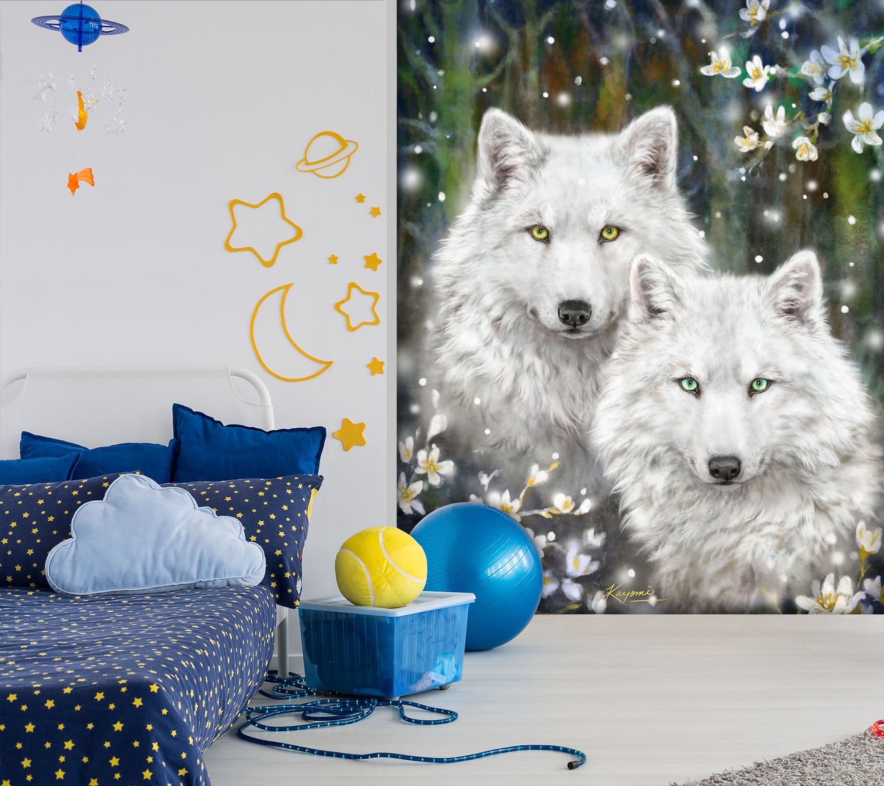 3D White Wolf Flower 5502 Kayomi Harai Wall Mural Wall Murals