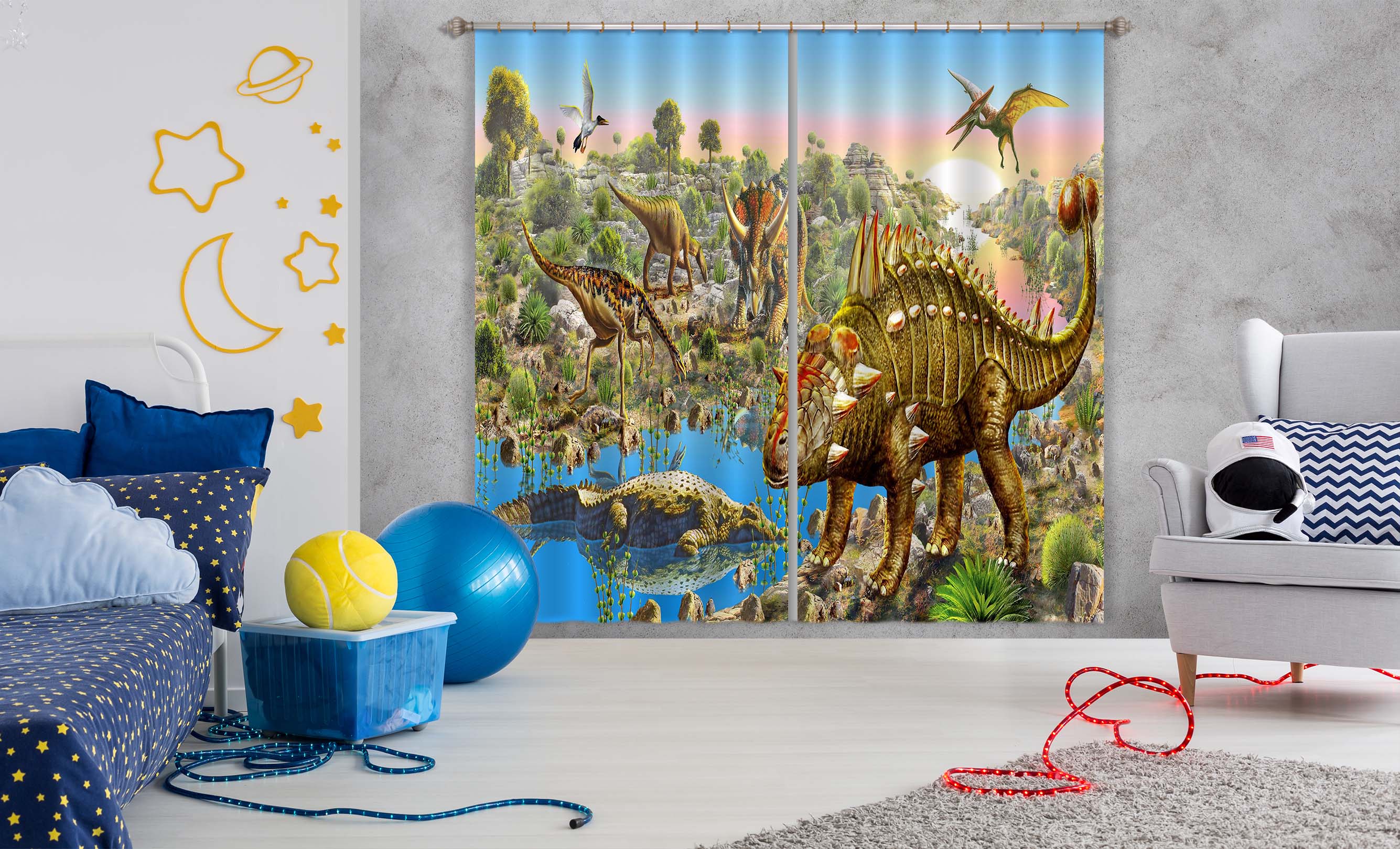 3D Dinosaur Forest 042 Adrian Chesterman Curtain Curtains Drapes