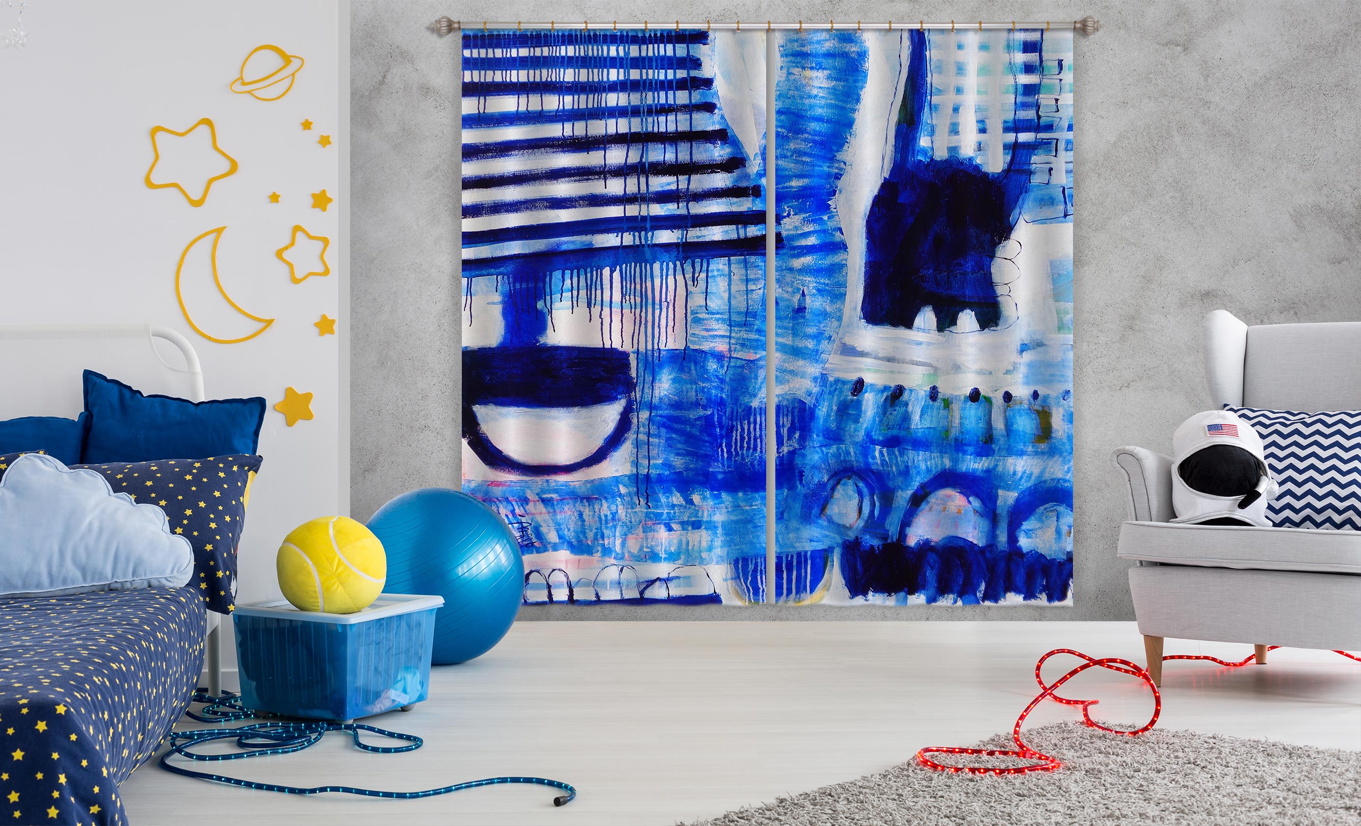 3D Blue Pigment 2379 Misako Chida Curtain Curtains Drapes