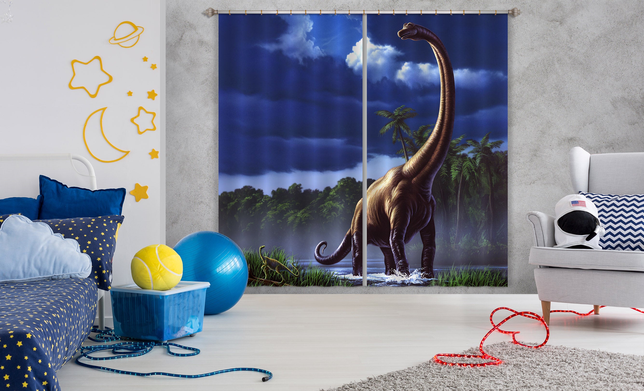 3D Long Necked Dragon 055 Jerry LoFaro Curtain Curtains Drapes