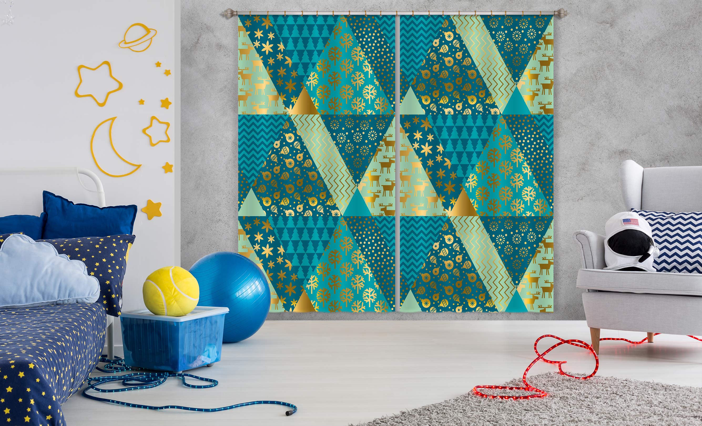 3D Green Triangle Pattern 53114 Christmas Curtains Drapes Xmas