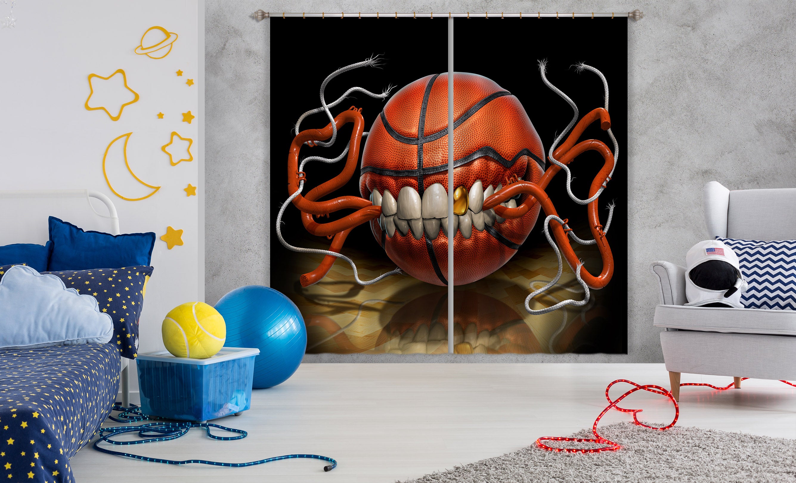 3D Teeth Basketball 5046 Tom Wood Curtain Curtains Drapes