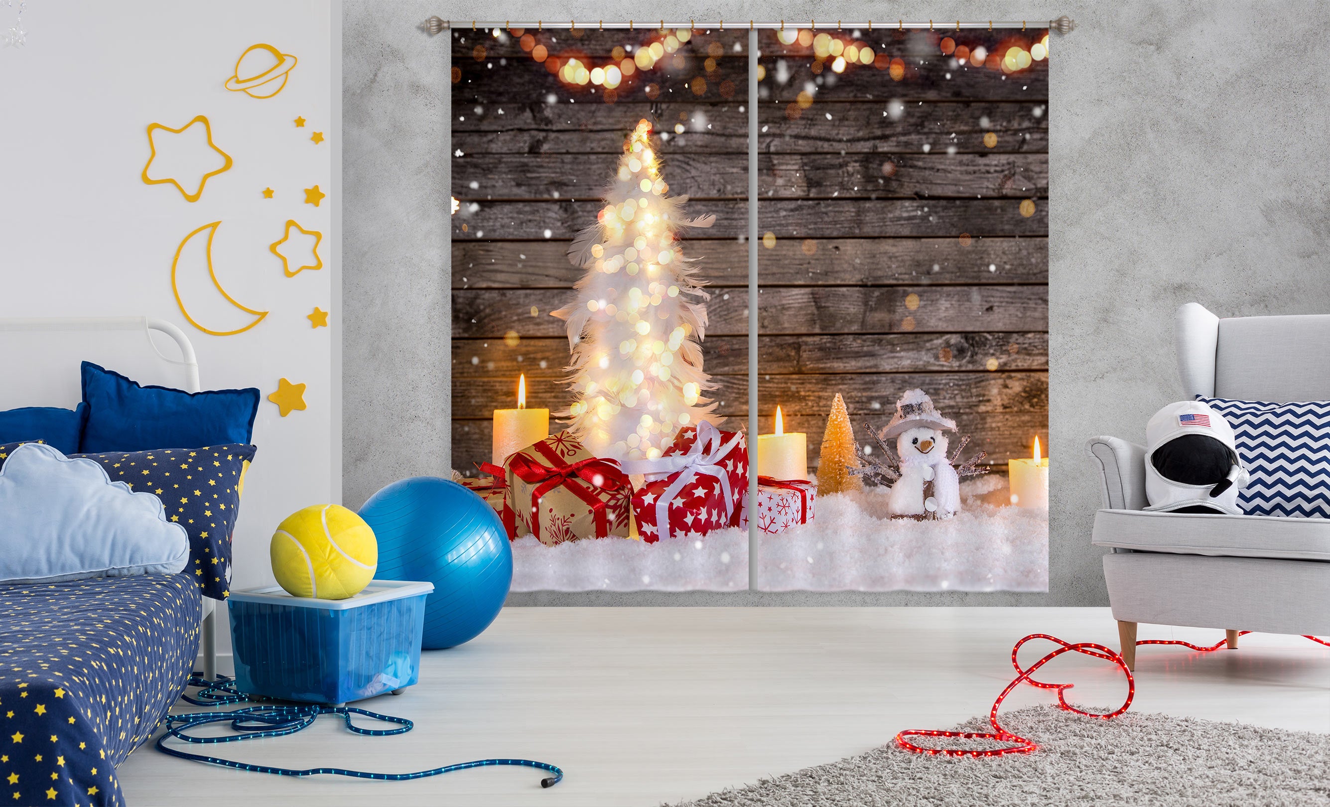 3D White Tree Gift 53122 Christmas Curtains Drapes Xmas
