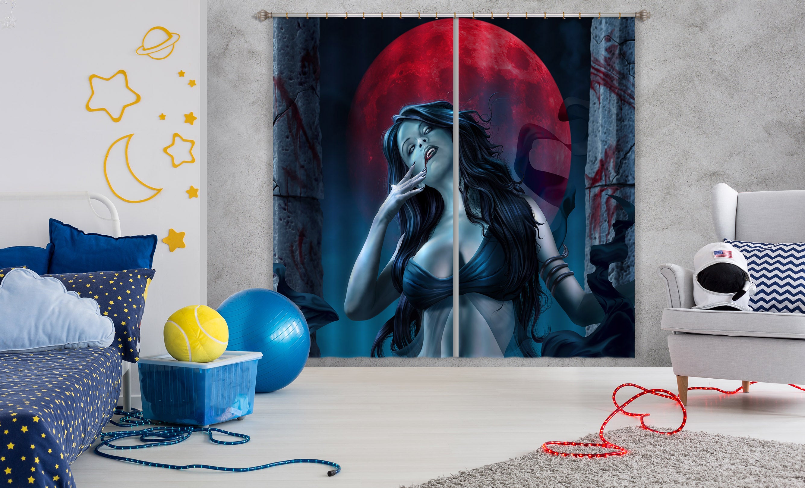 3D Red Moon Beauty 5068 Tom Wood Curtain Curtains Drapes