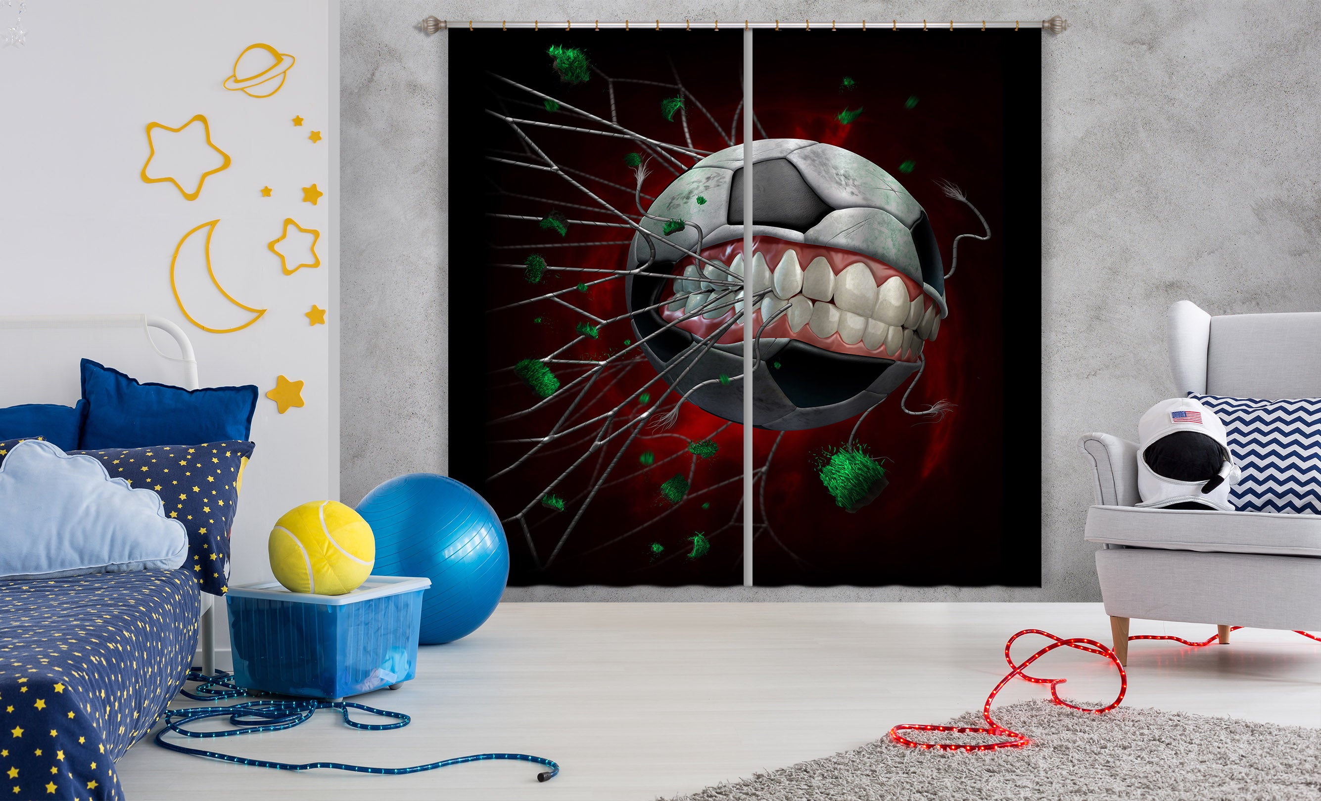 3D Teeth Football Net 5051 Tom Wood Curtain Curtains Drapes