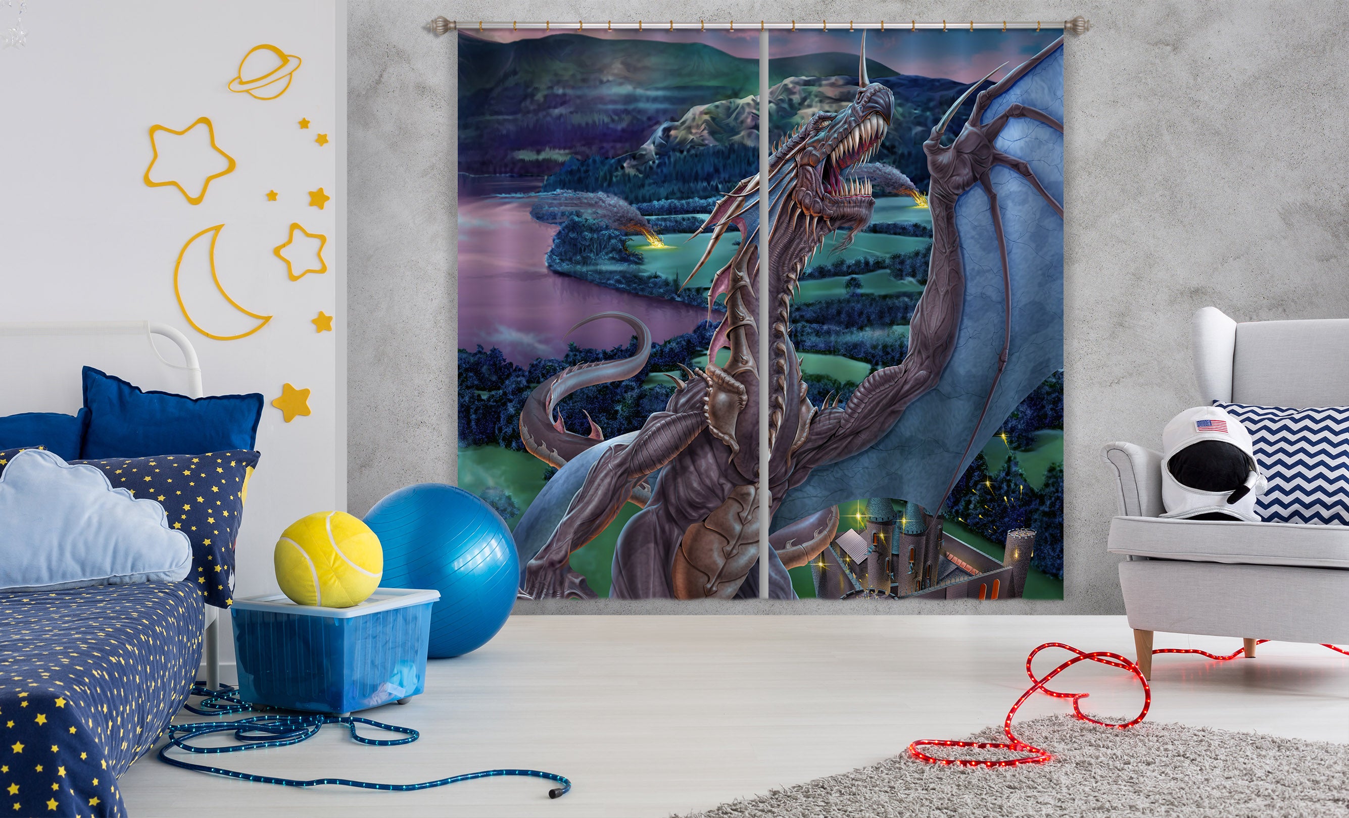 3D Big Dragon 5077 Tom Wood Curtain Curtains Drapes