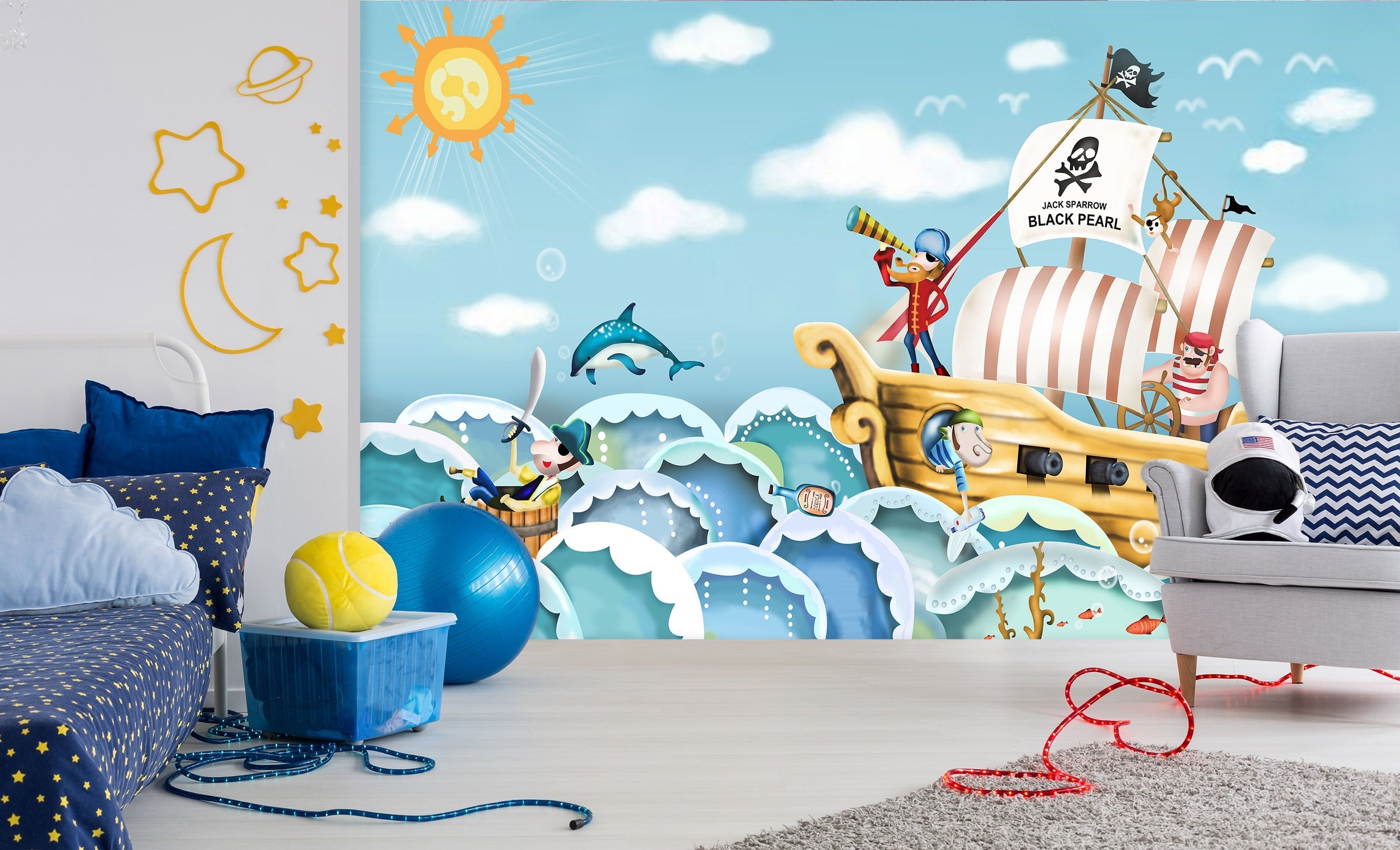 3D Pirate Ship Fish 014 Wall Murals Wallpaper AJ Wallpaper 2 