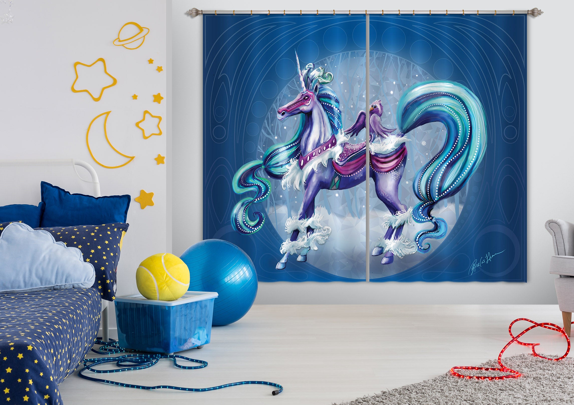 3D Aperture Unicorn 132 Rose Catherine Khan Curtain Curtains Drapes