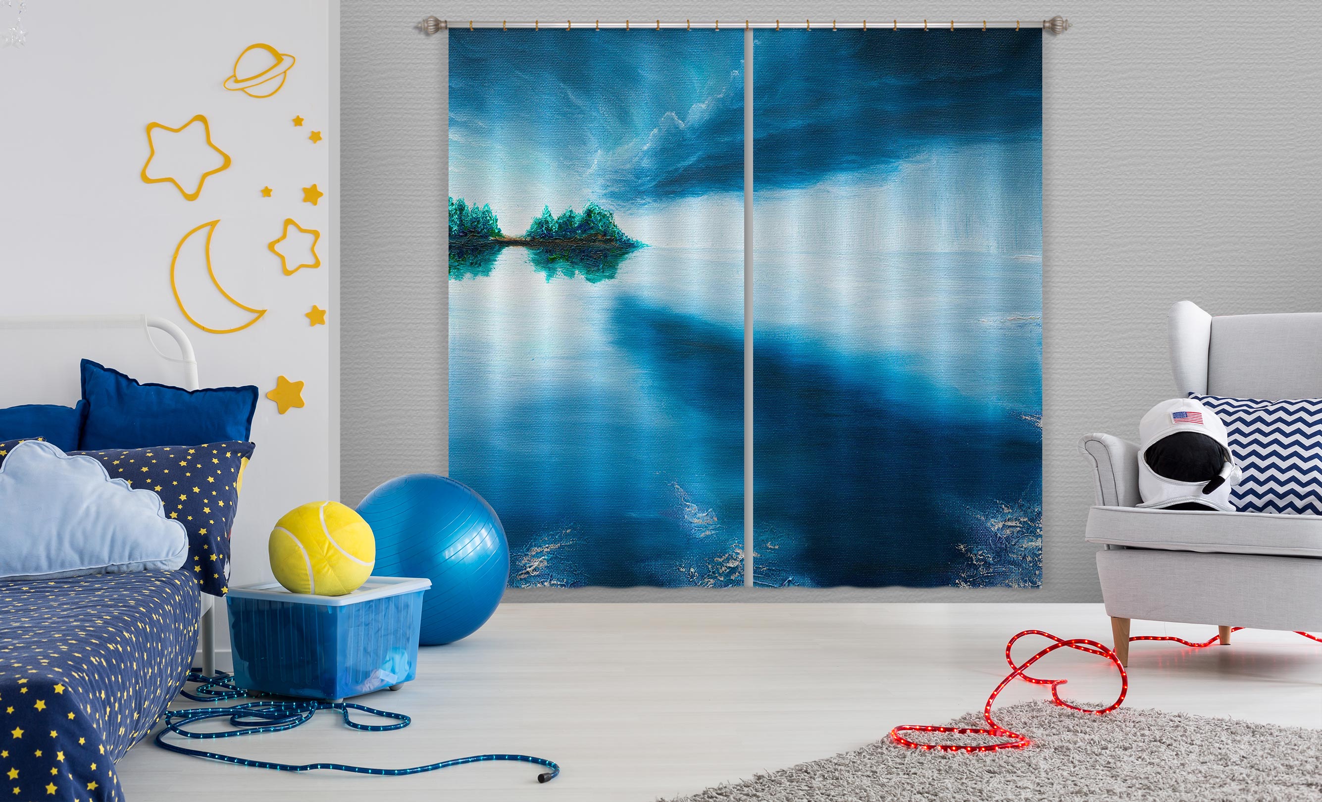 3D Lake Surface Sky 1704 Marina Zotova Curtain Curtains Drapes